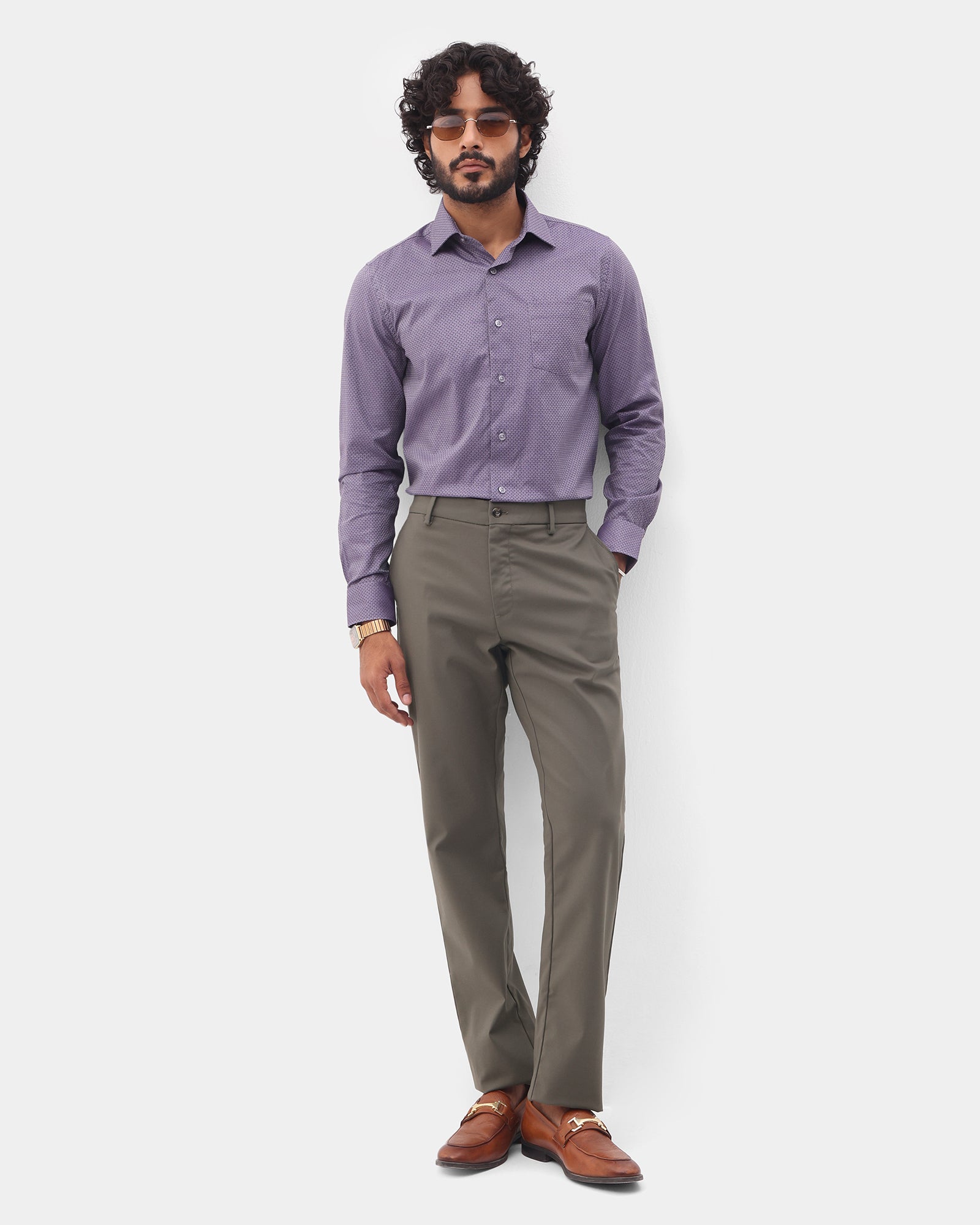 Dark Olive Unwrinkle Solid Khakis - Elgon
