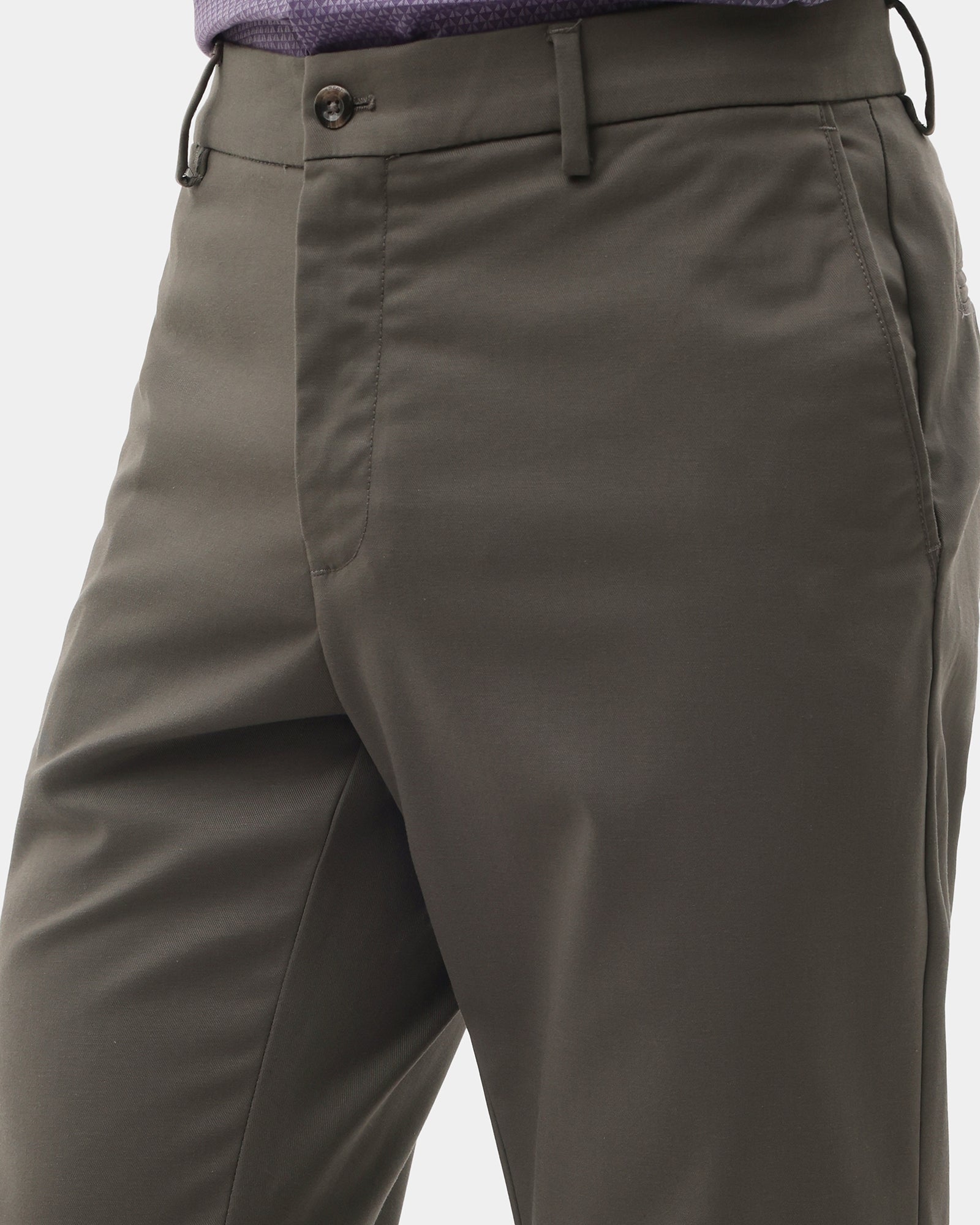 Dark Olive Unwrinkle Solid Khakis - Elgon