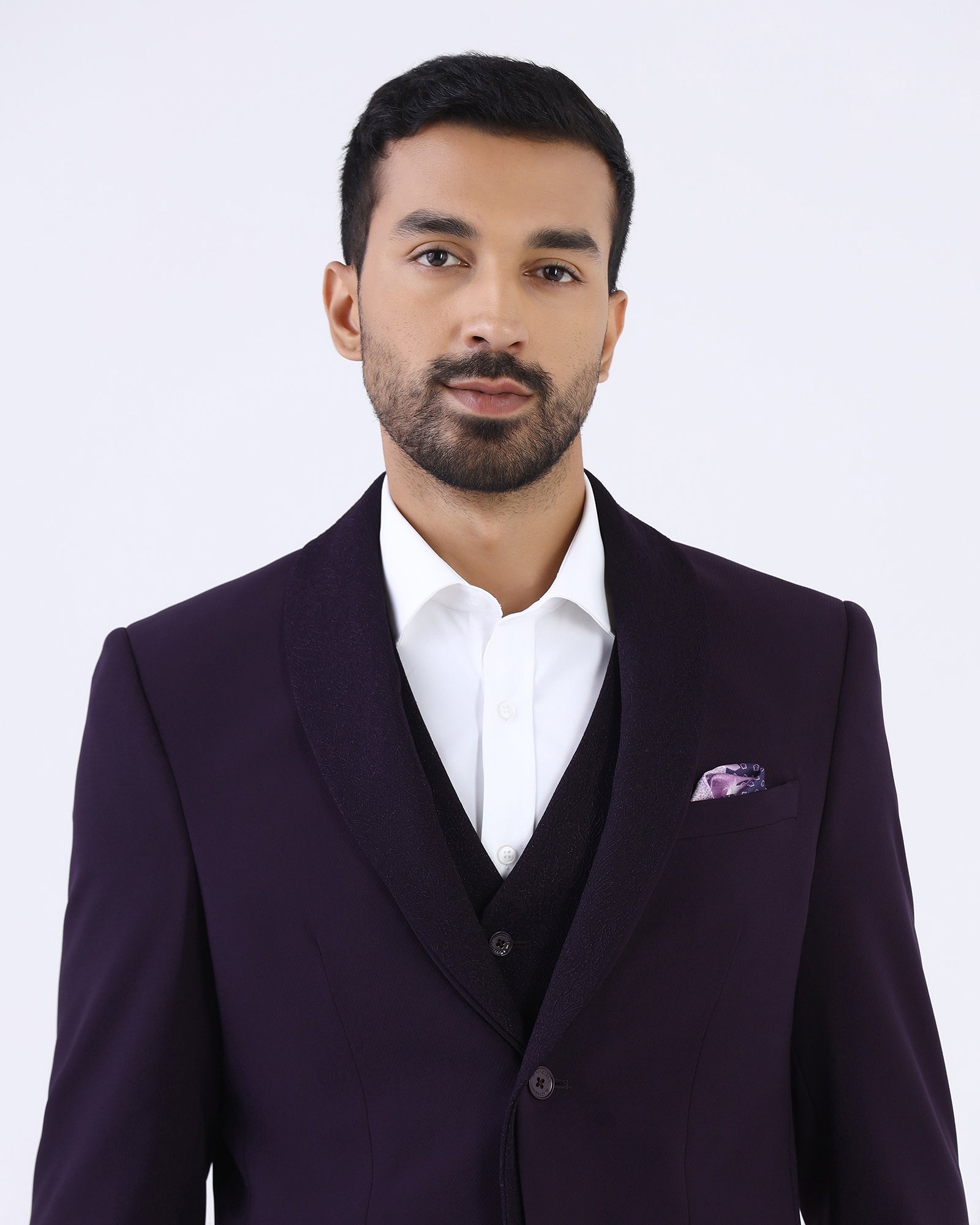 Dark Purple Three Piece Textured Suit - Gerren