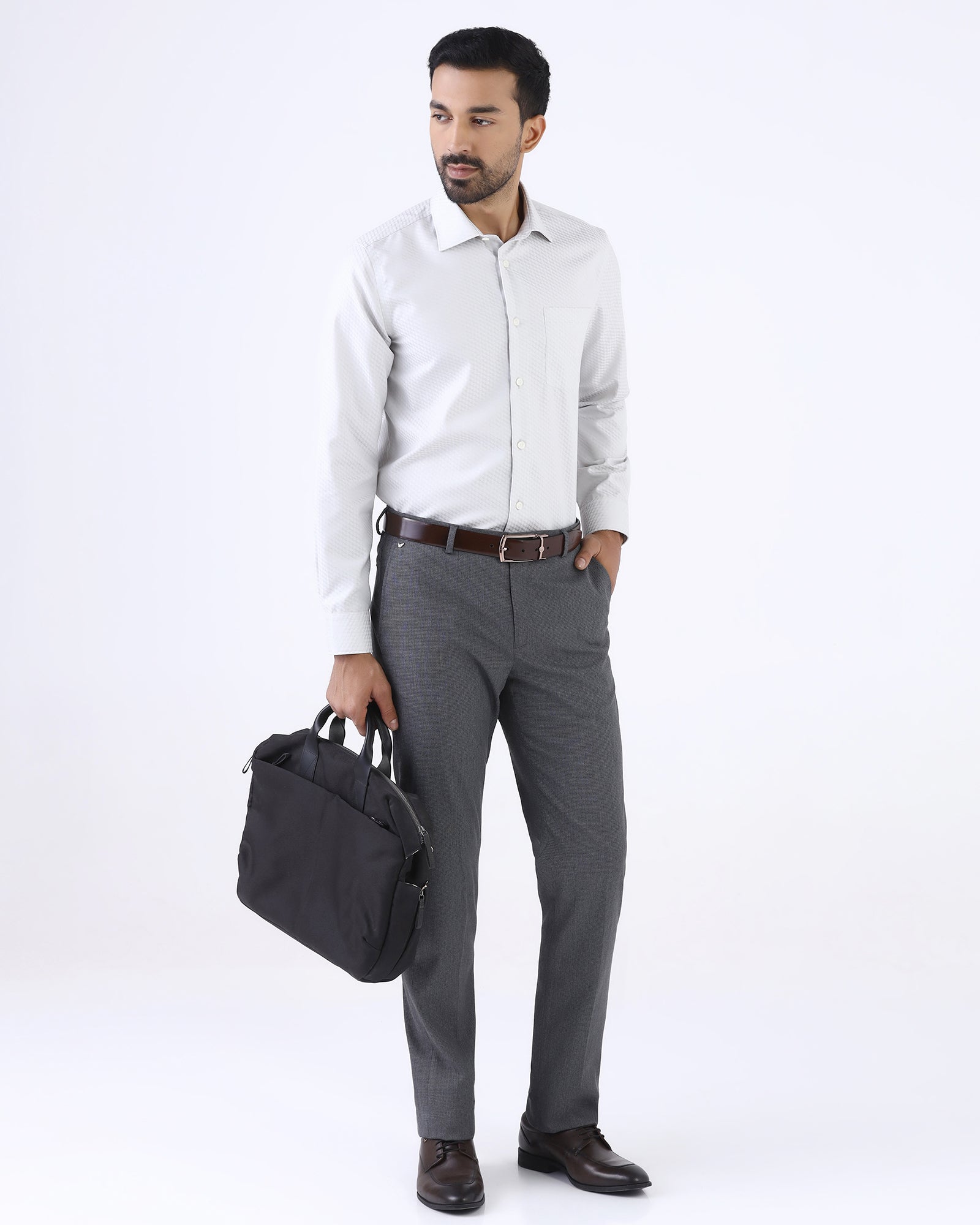 Grey Staples Dobby Formal Trouser - Fredious