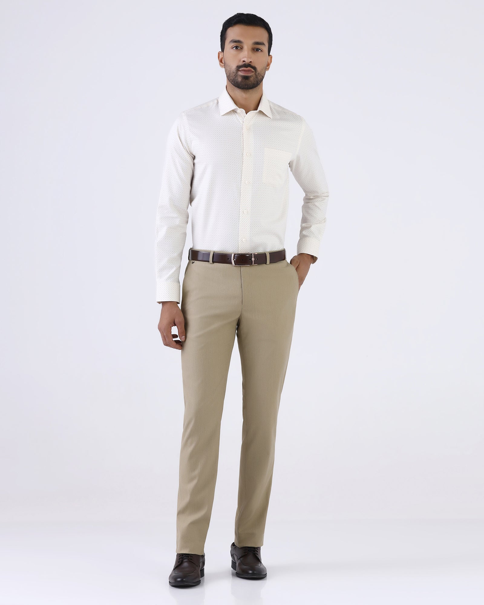Beige Formal Dobby Formal Trouser - Anfredo