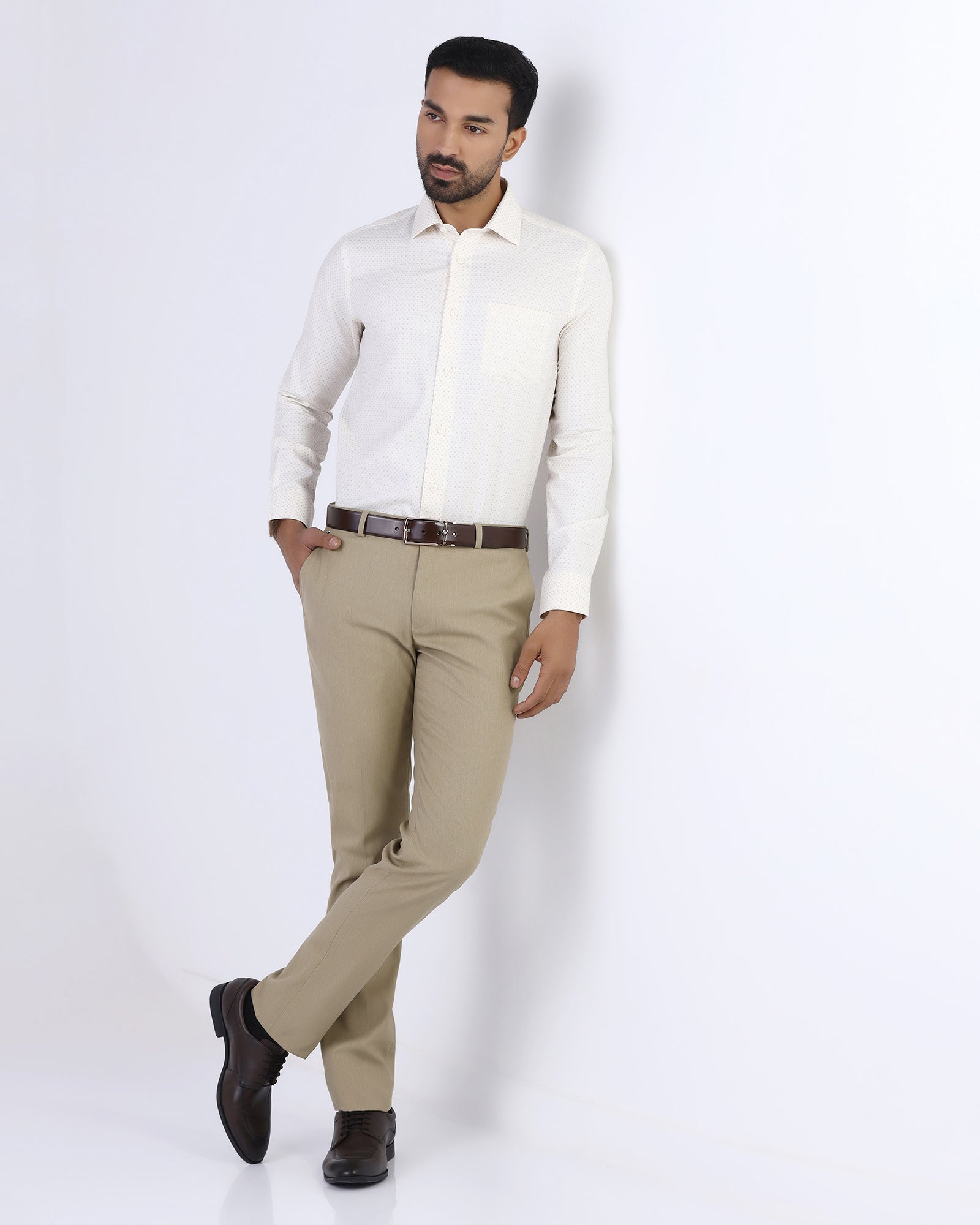 Beige Formal Dobby Formal Trouser - Anfredo