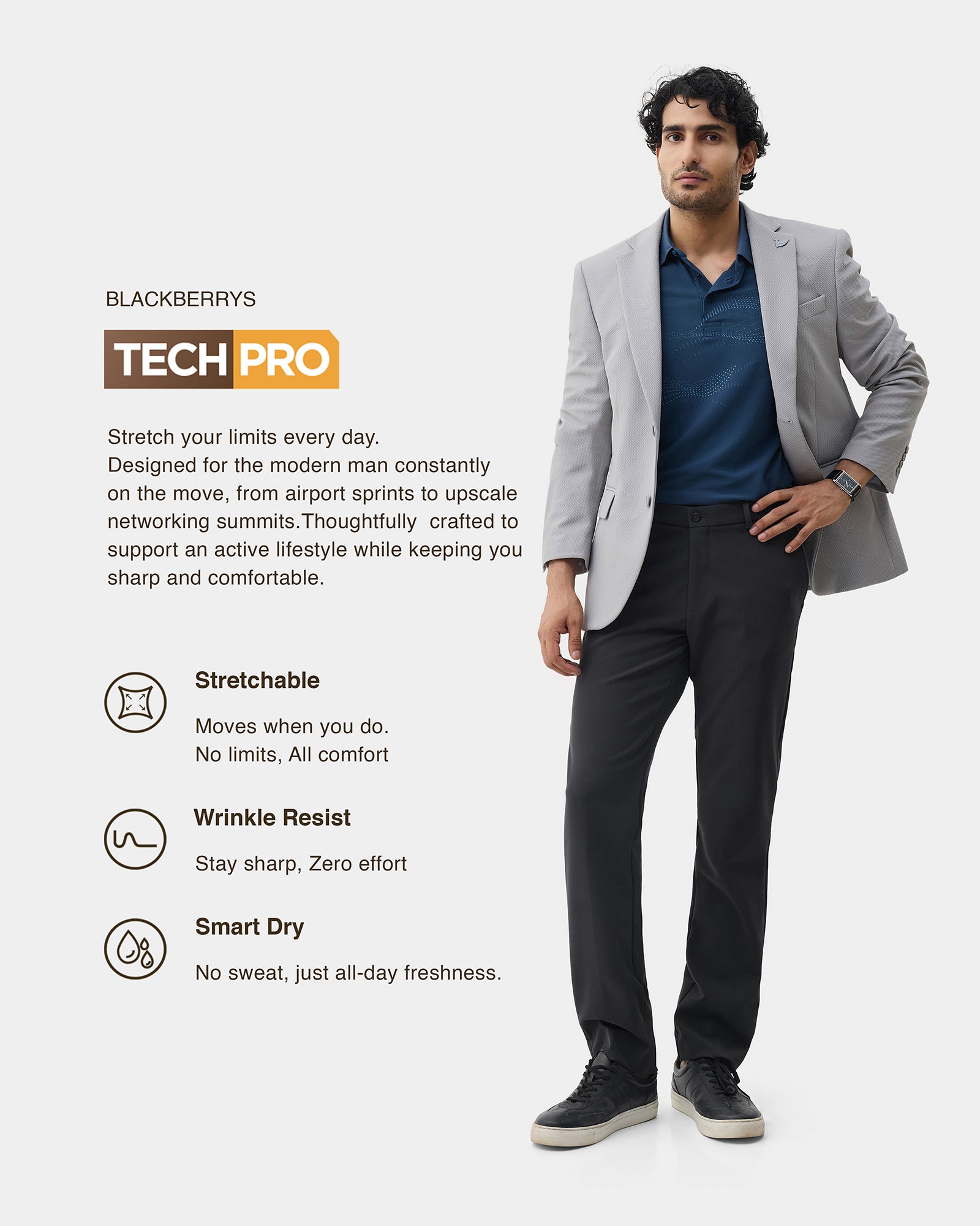 Charcoal TechPro Solid Trouser - Ashley