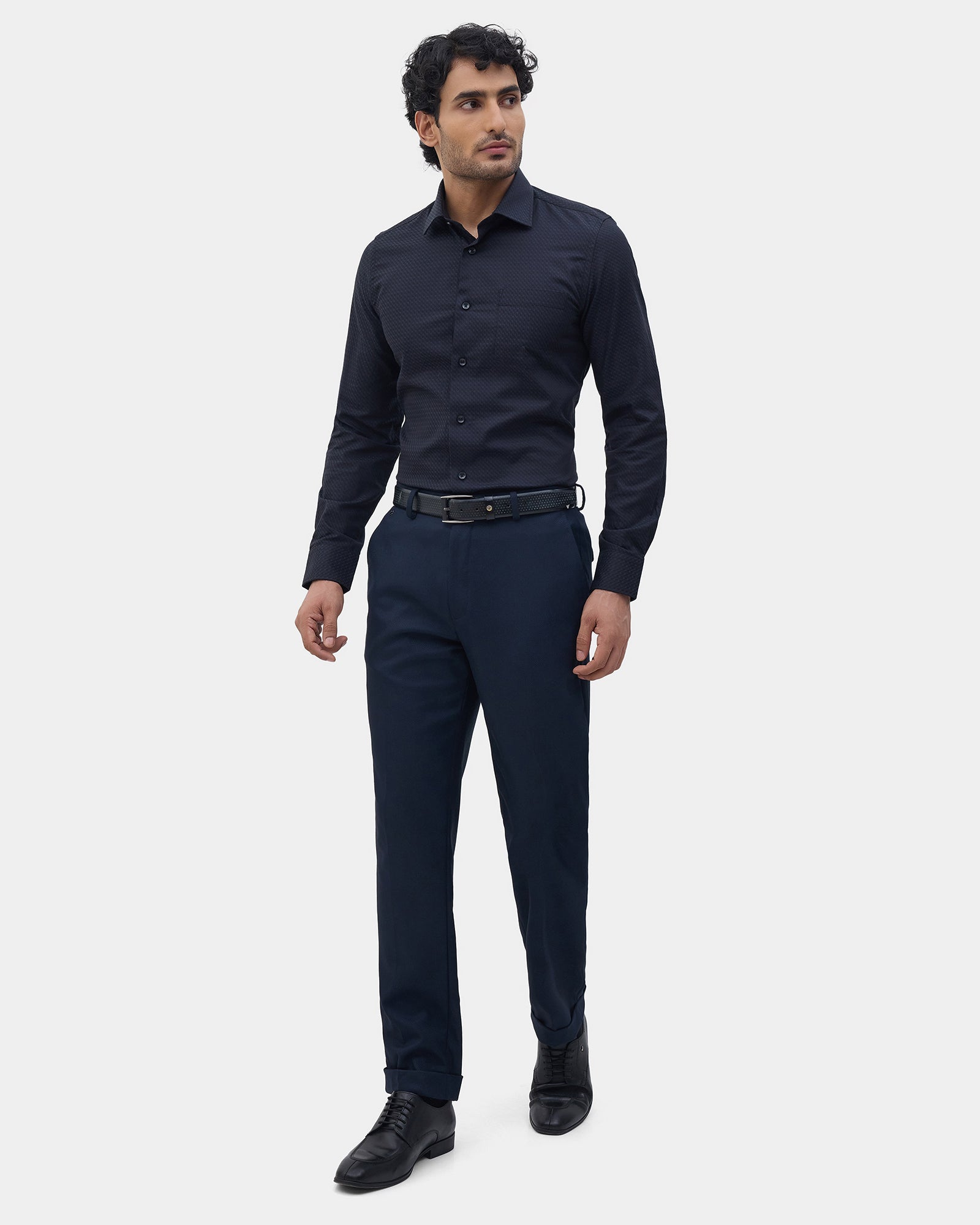 Navy Textured Trouser - Farer