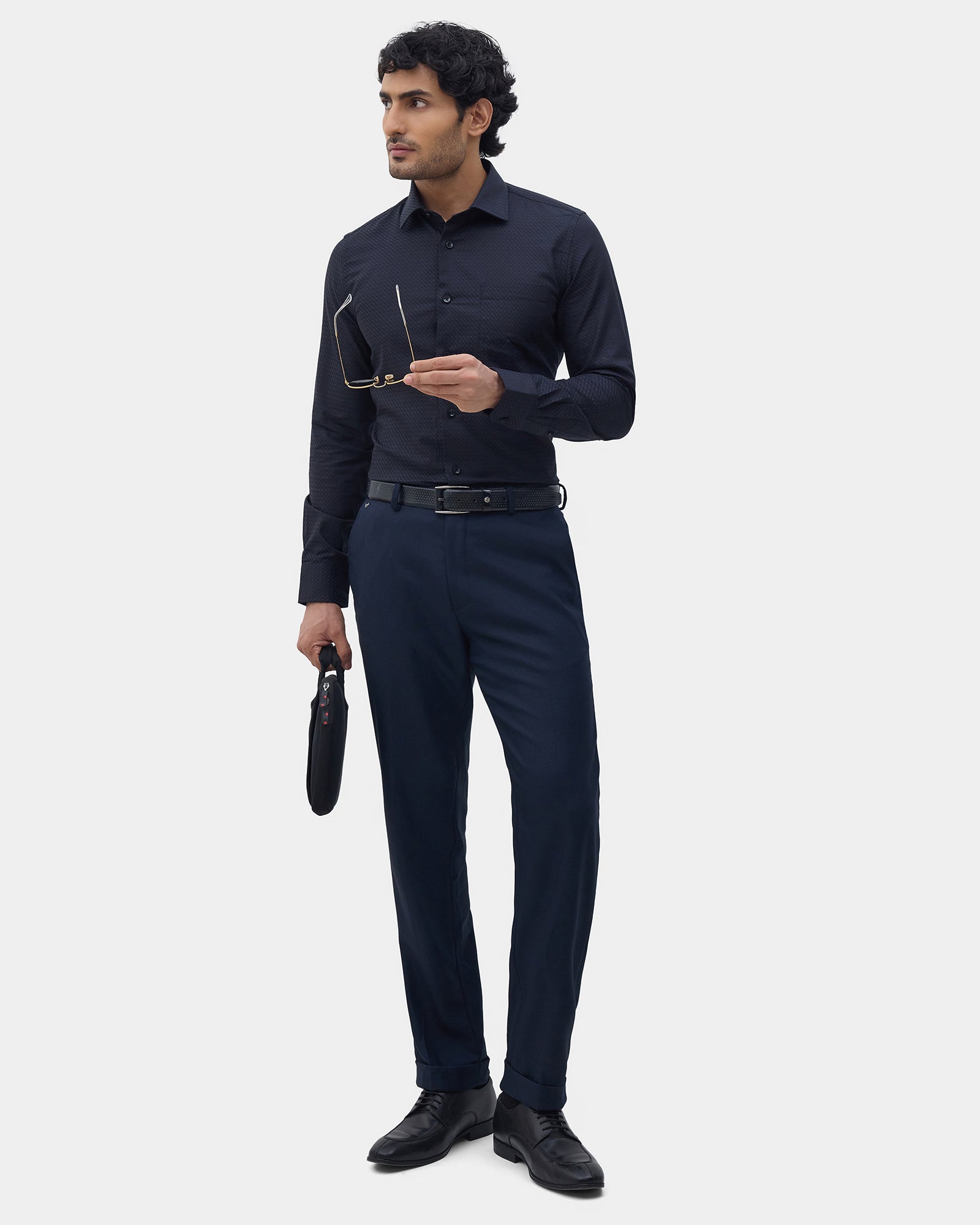 Navy Textured Trouser - Farer