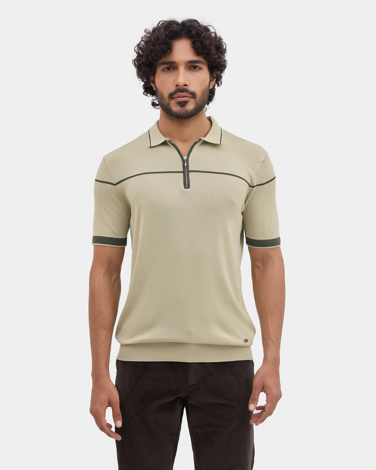 Dull Green Textured Polo - Licia