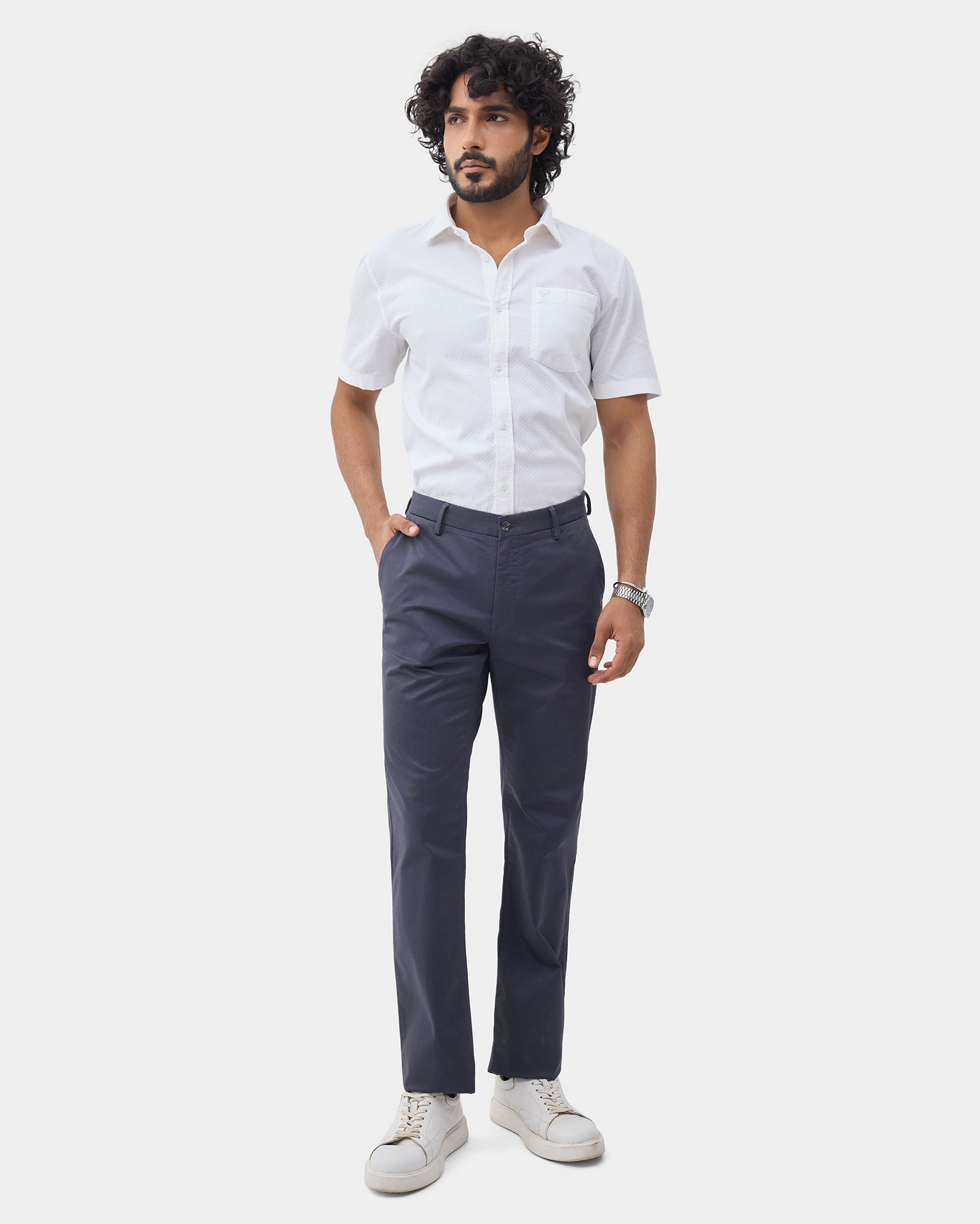 Blue Unwrinkle Solid Khakis - Bromo