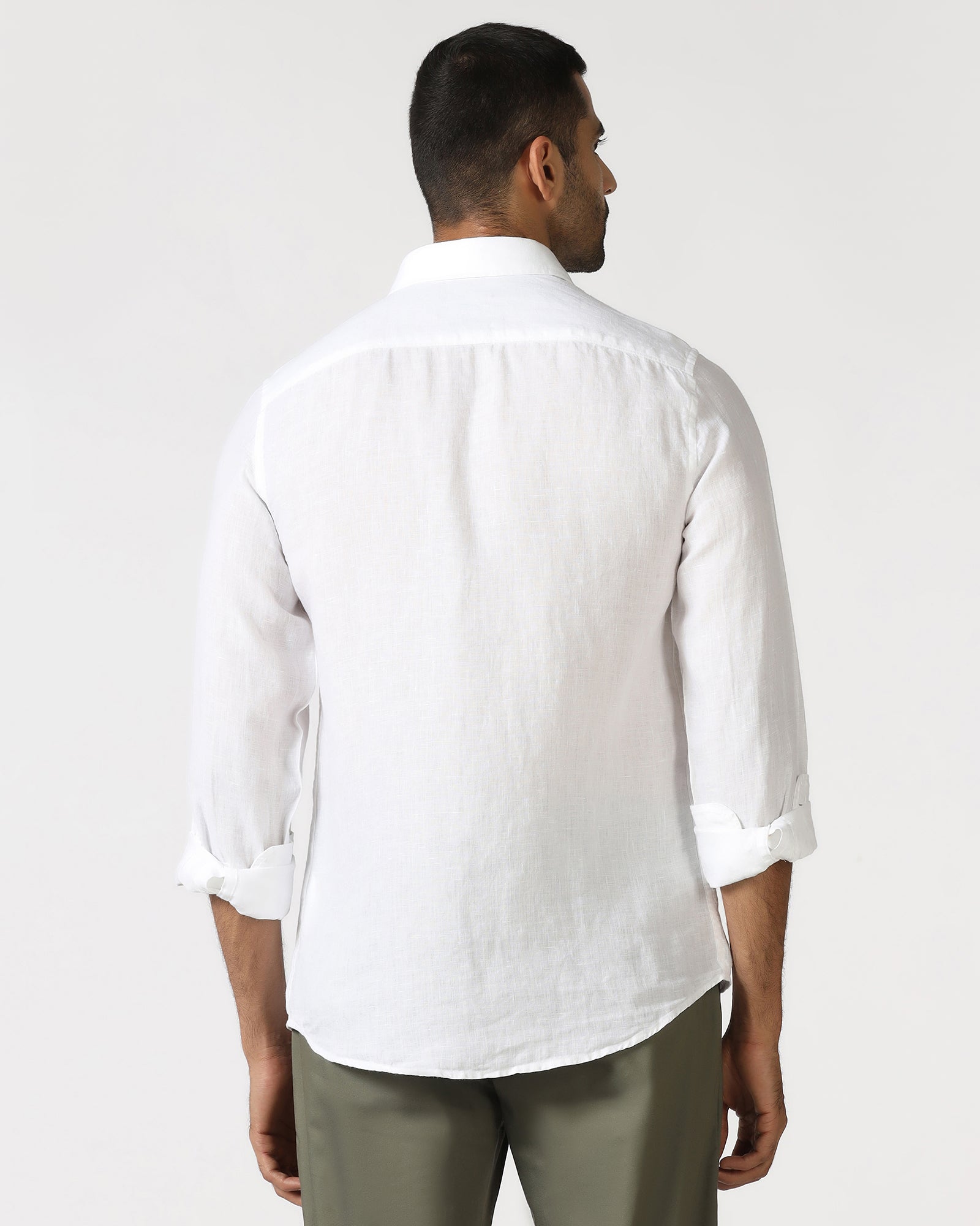 White Linen Solid Shirt - Almer