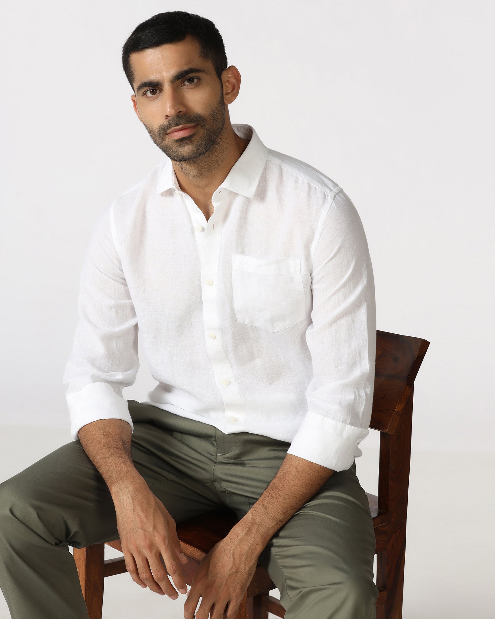 White Linen Solid Shirt - Almer