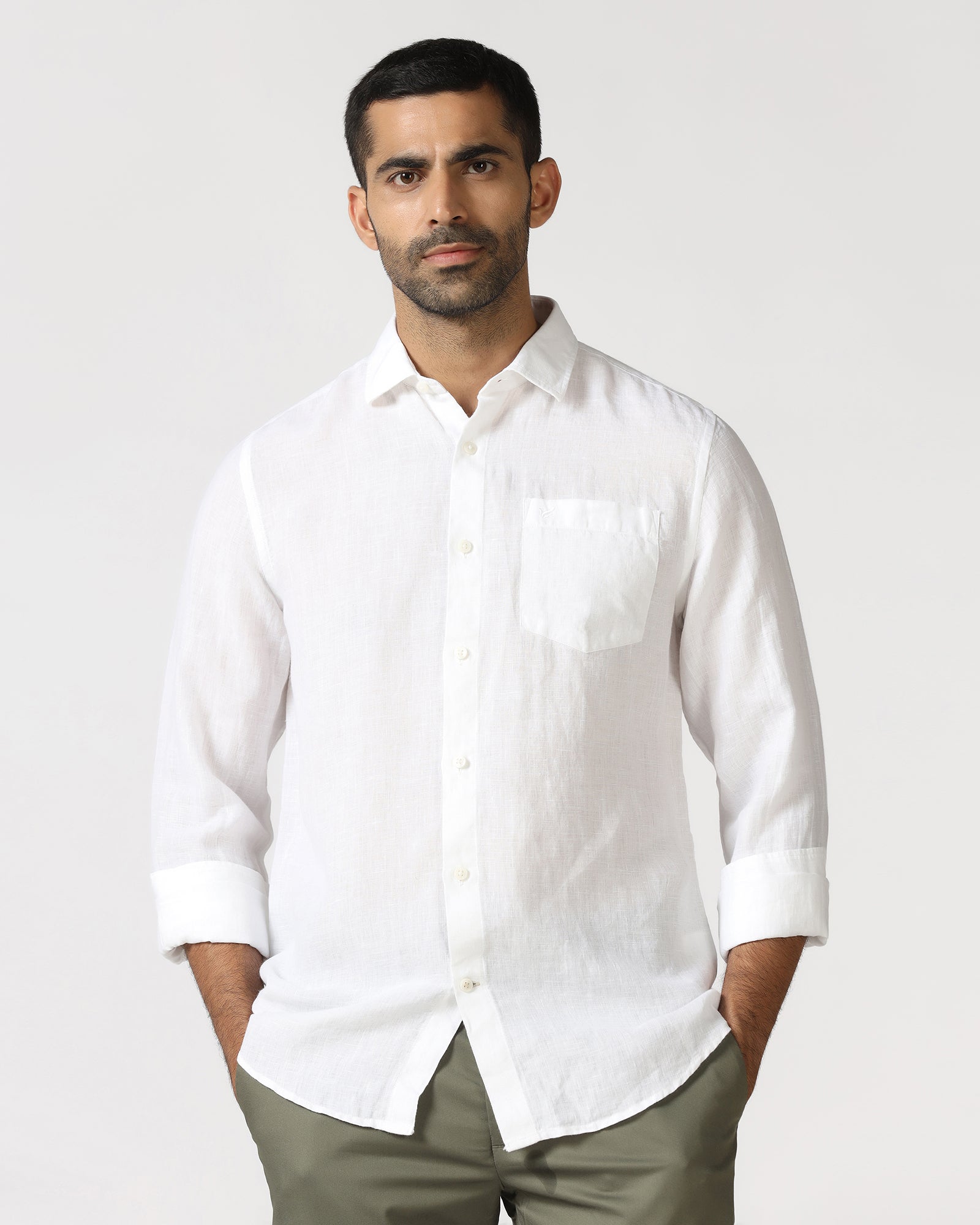 White Linen Solid Shirt - Almer