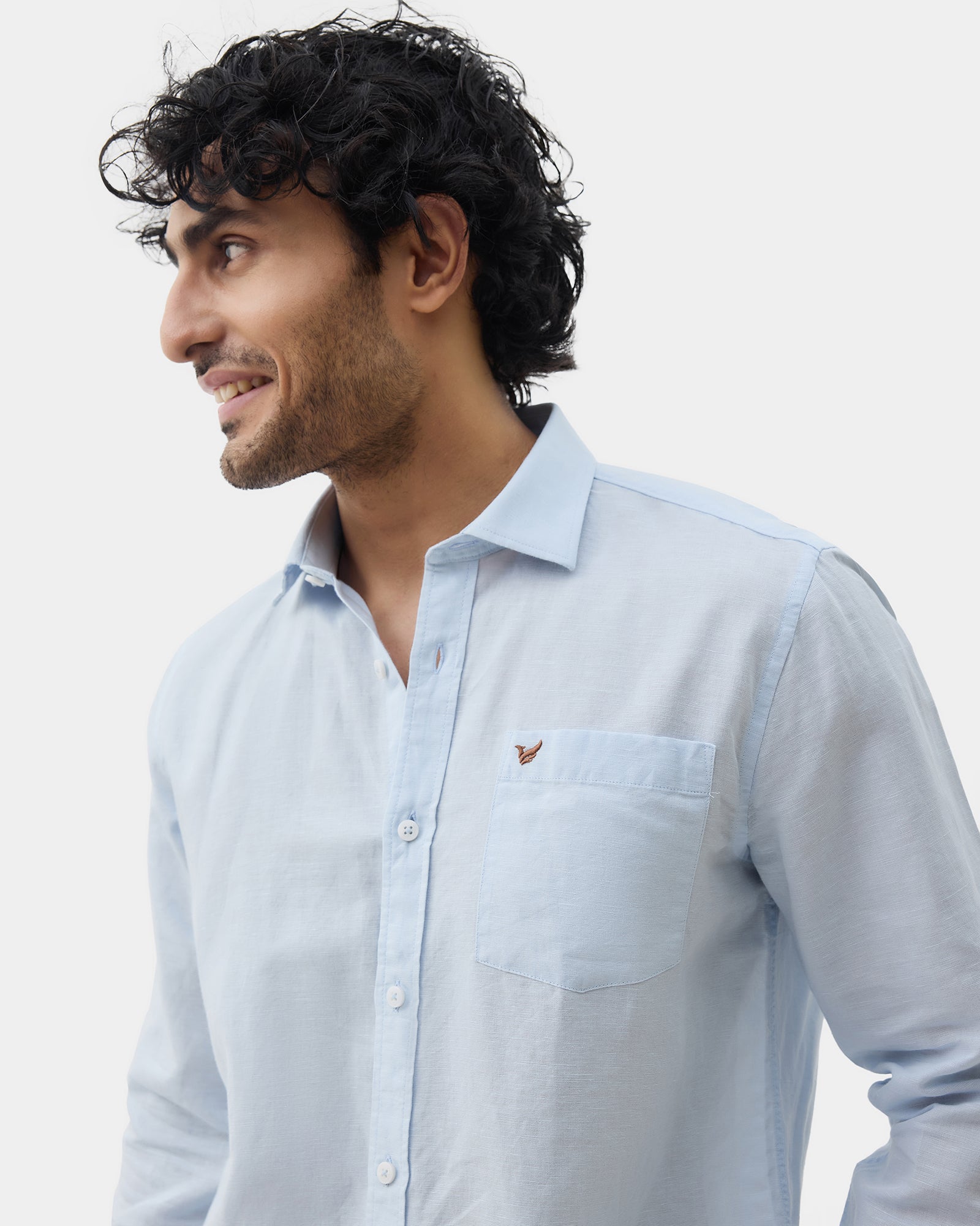 Sky Blue Linen Solid Shirt - Cleo