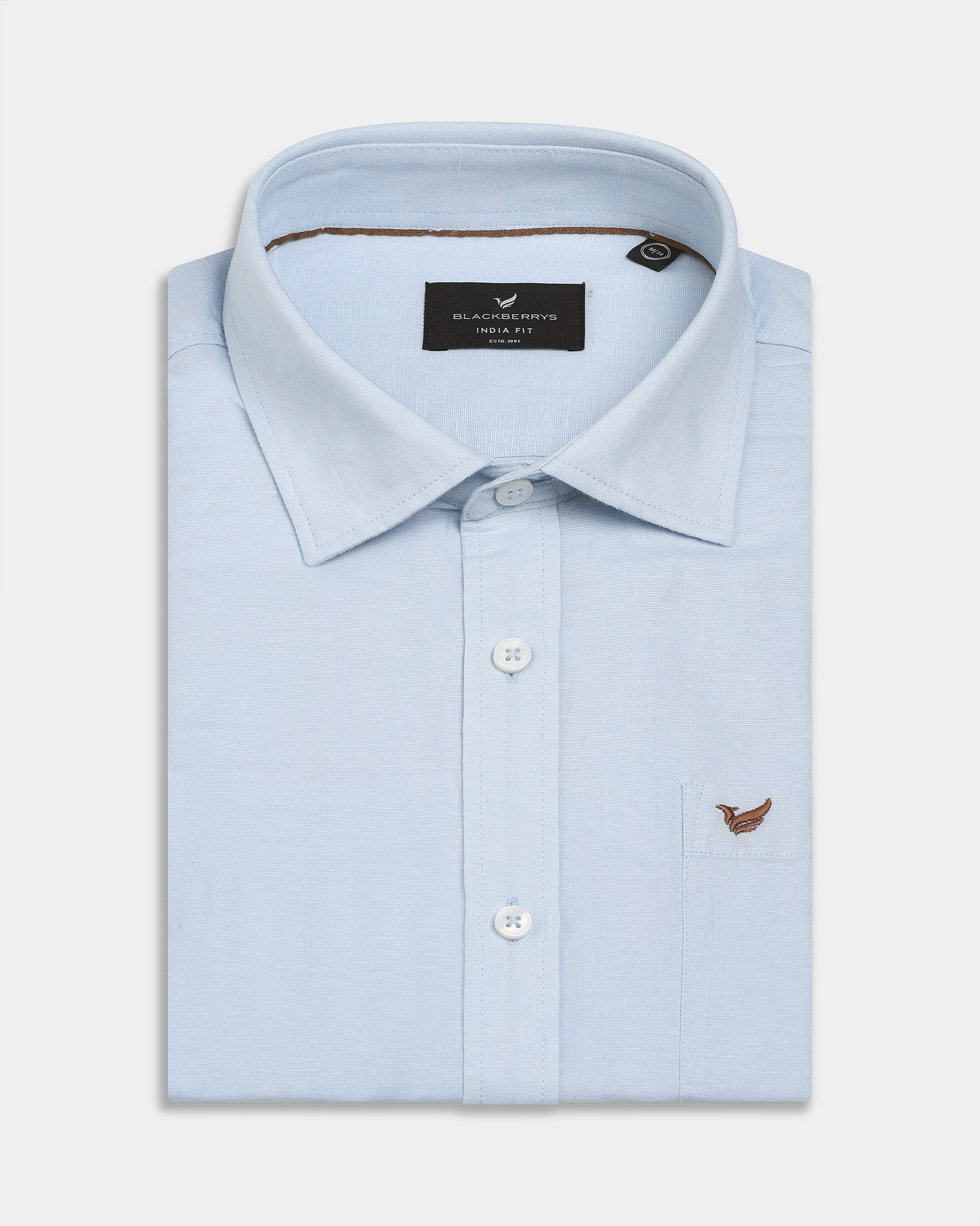 Sky Blue Linen Solid Shirt - Cleo