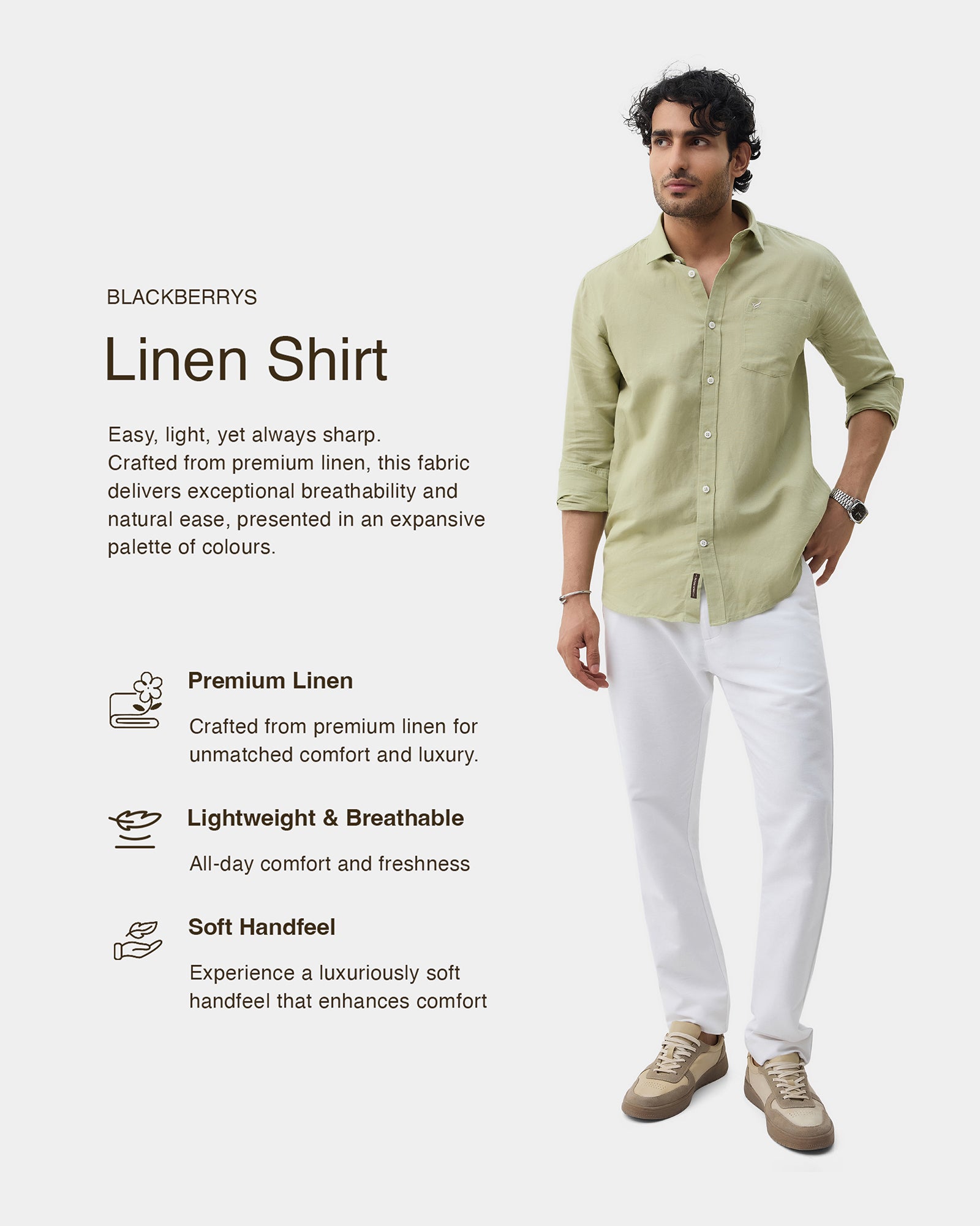 Light Green Linen Solid Shirt - Cleo