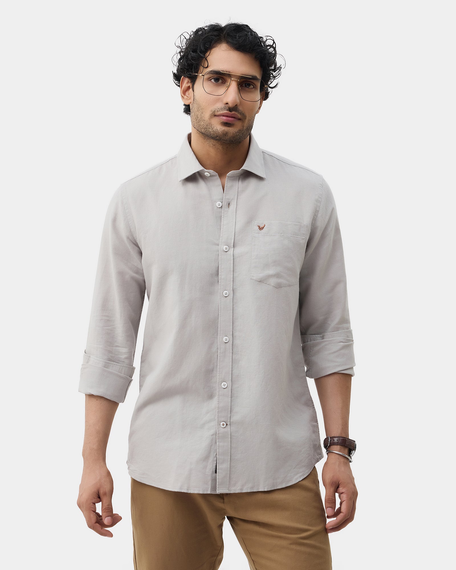 Light Grey Linen Solid Shirt - Cleo