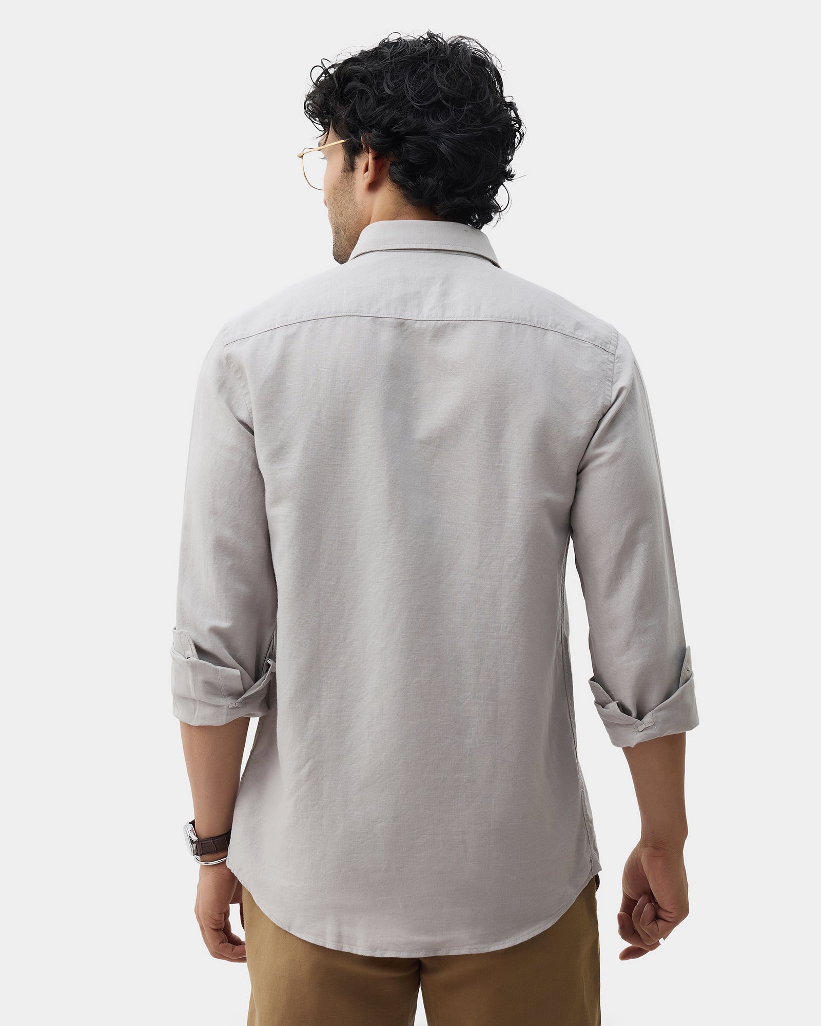 Light Grey Linen Solid Shirt - Cleo