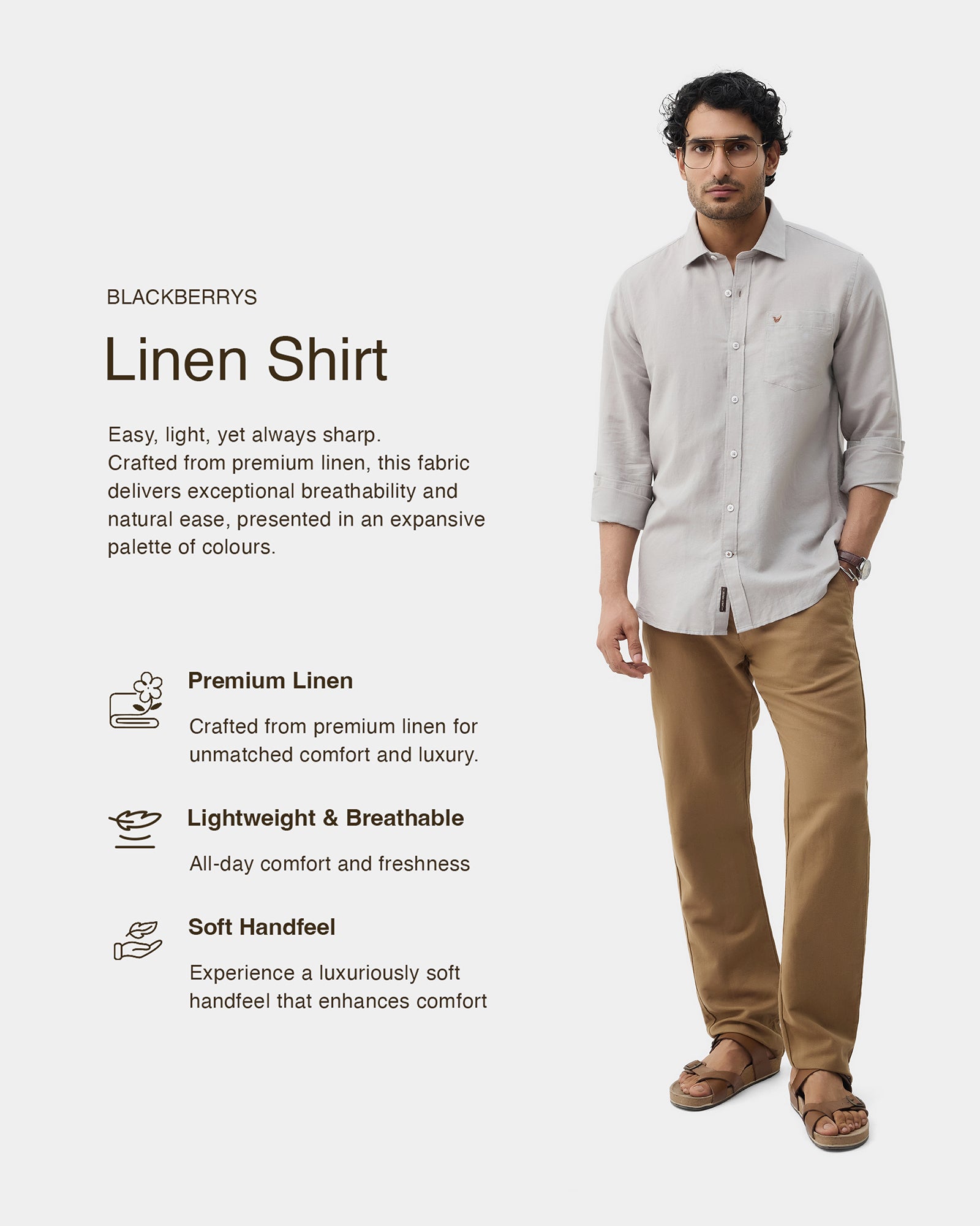 Light Grey Linen Solid Shirt - Cleo