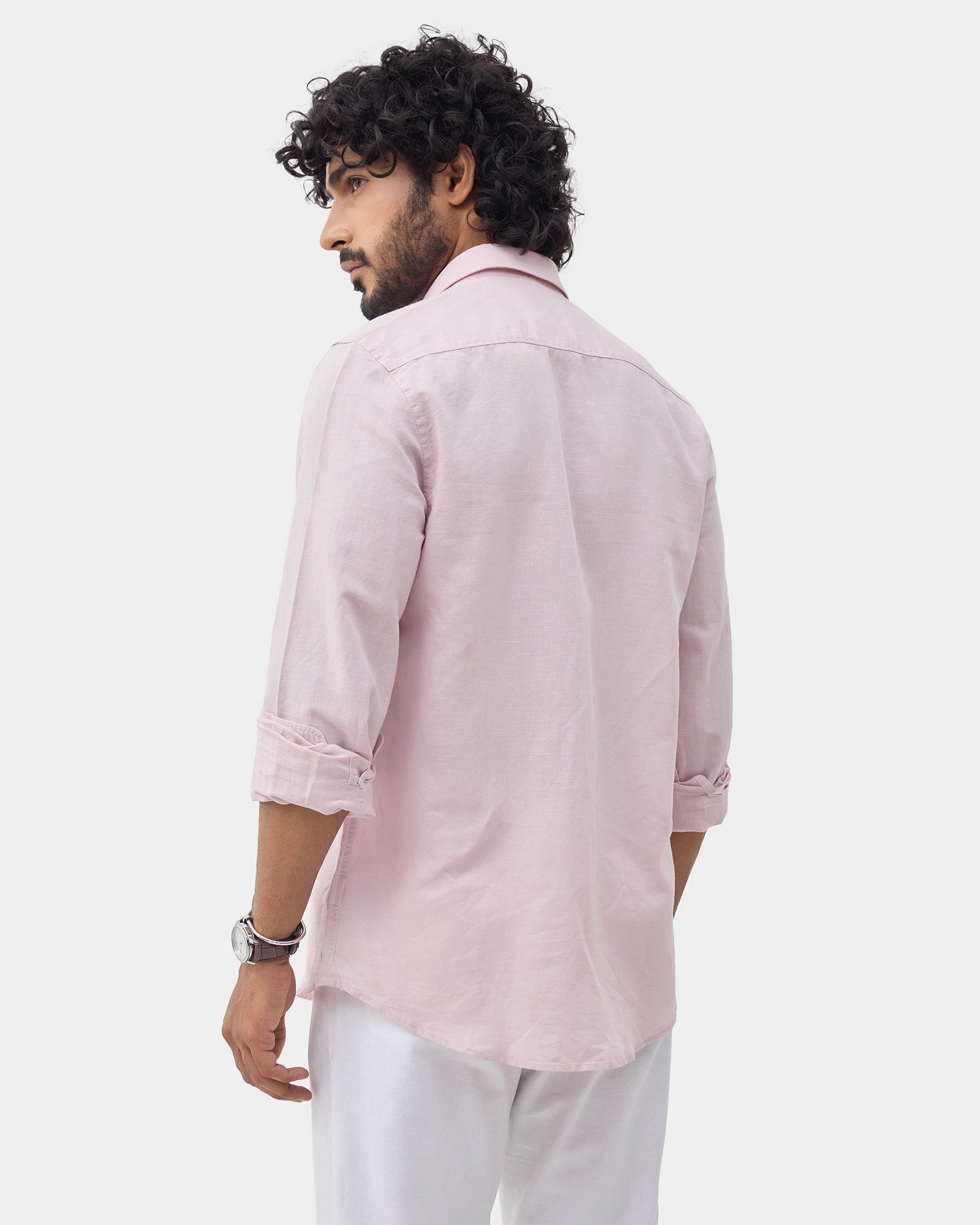 Light Pink Linen Solid Shirt - Cleo