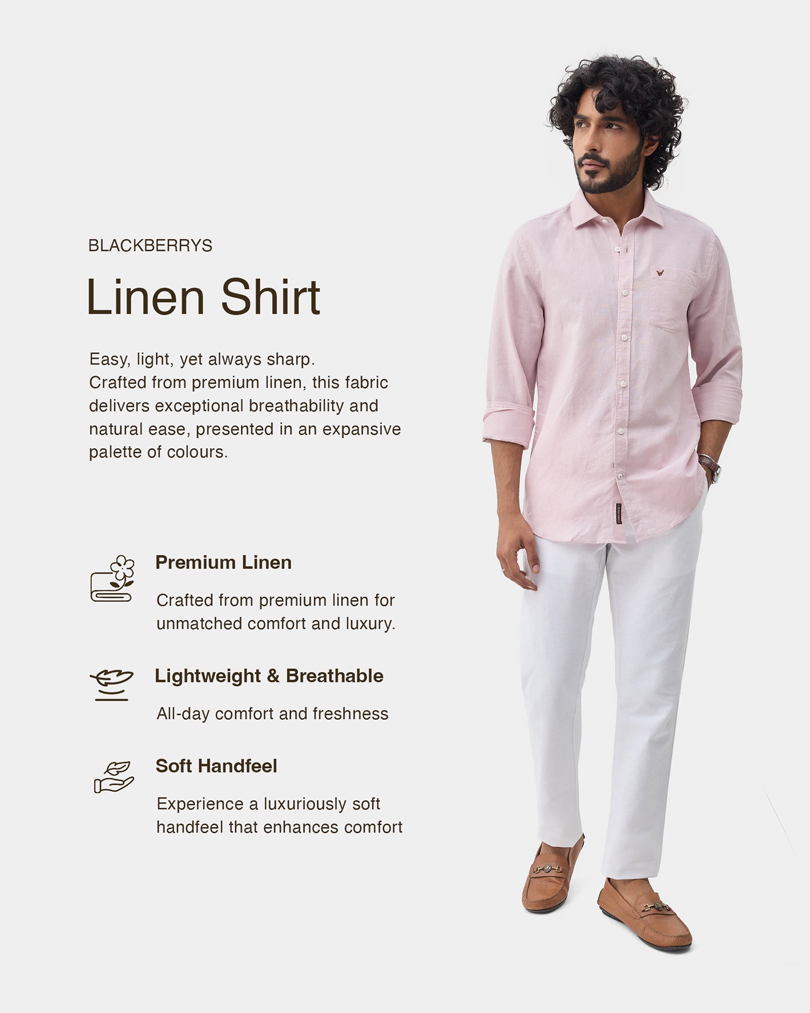 Light Pink Linen Solid Shirt - Cleo