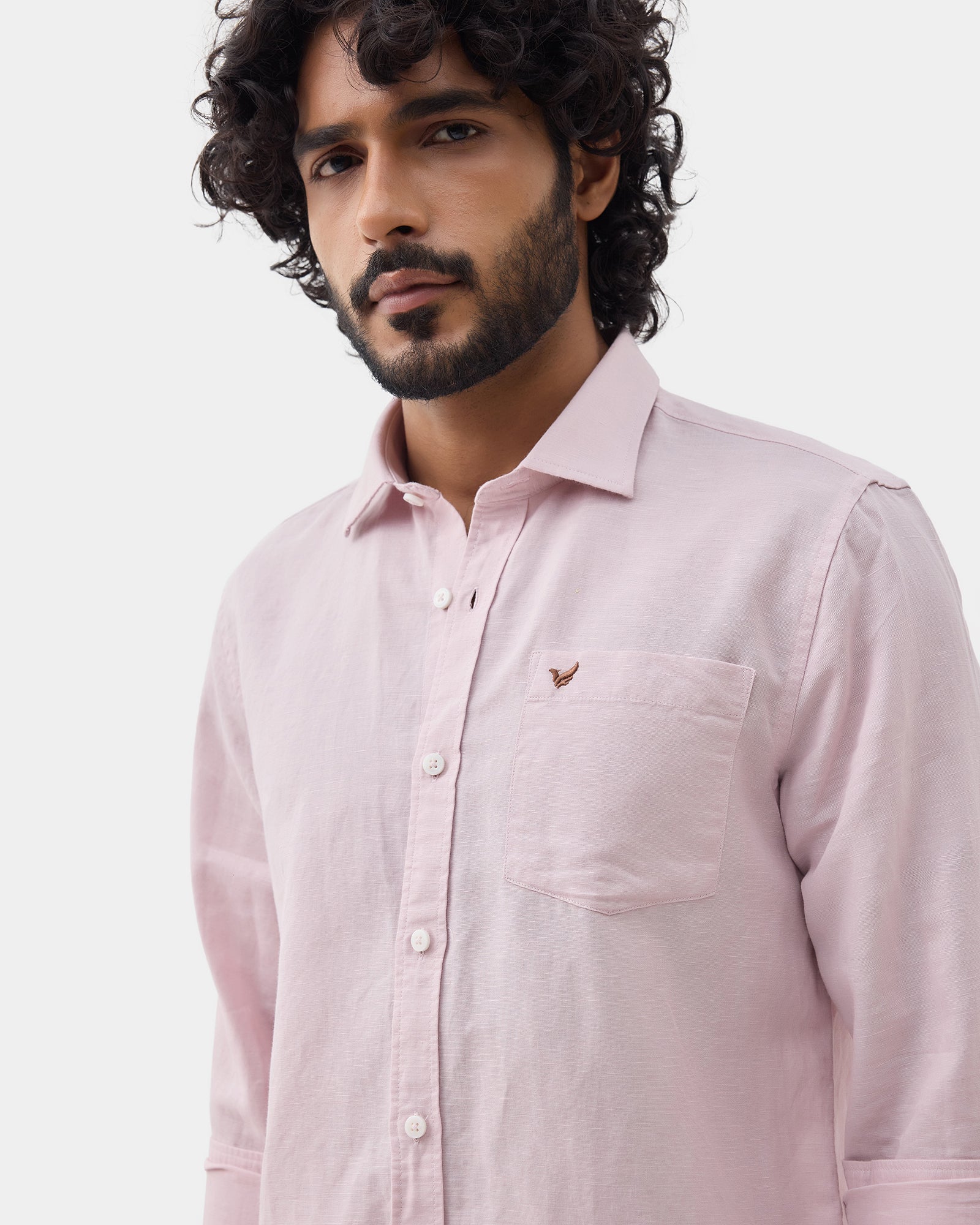 Light Pink Linen Solid Shirt - Cleo