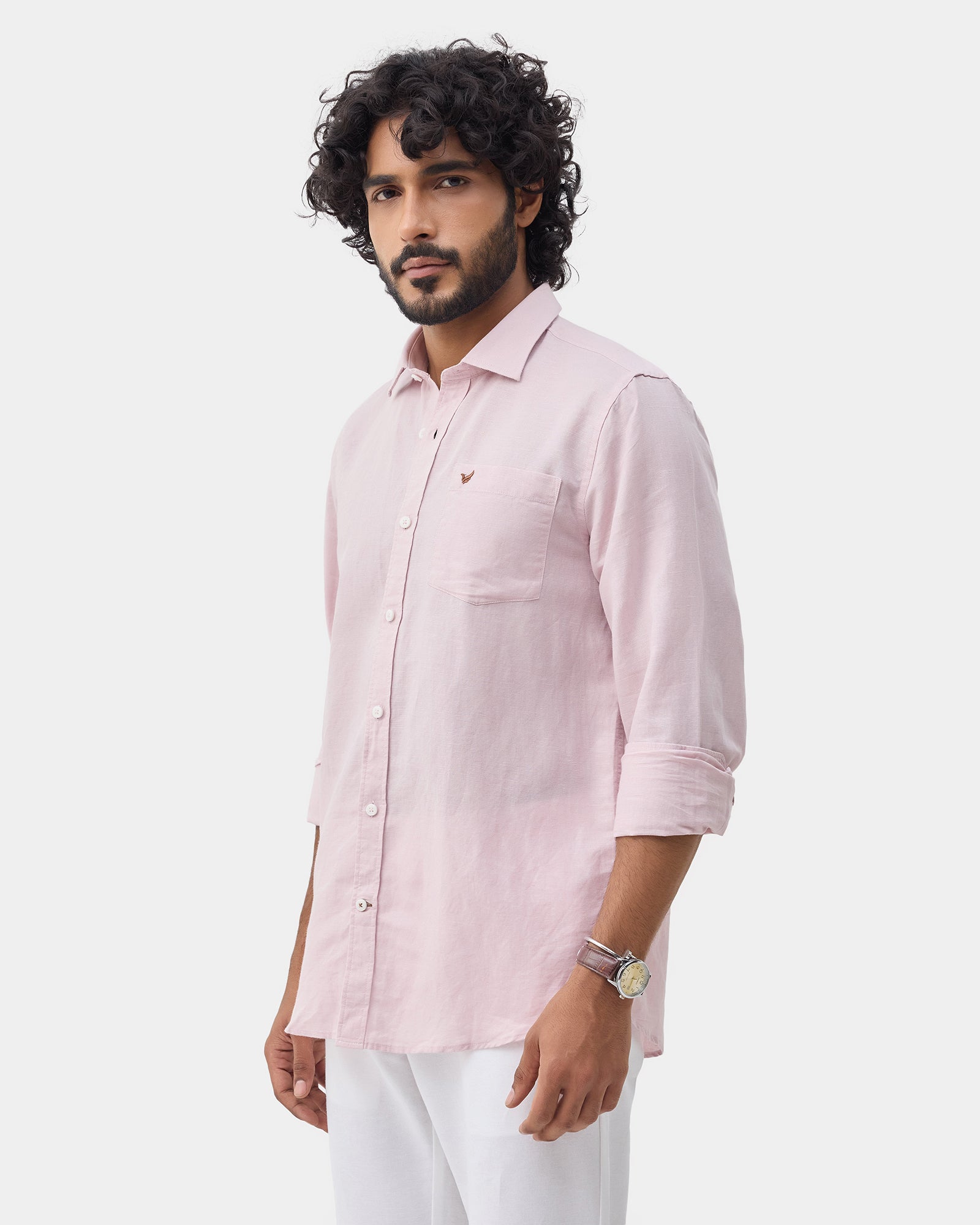 Light Pink Linen Solid Shirt - Cleo