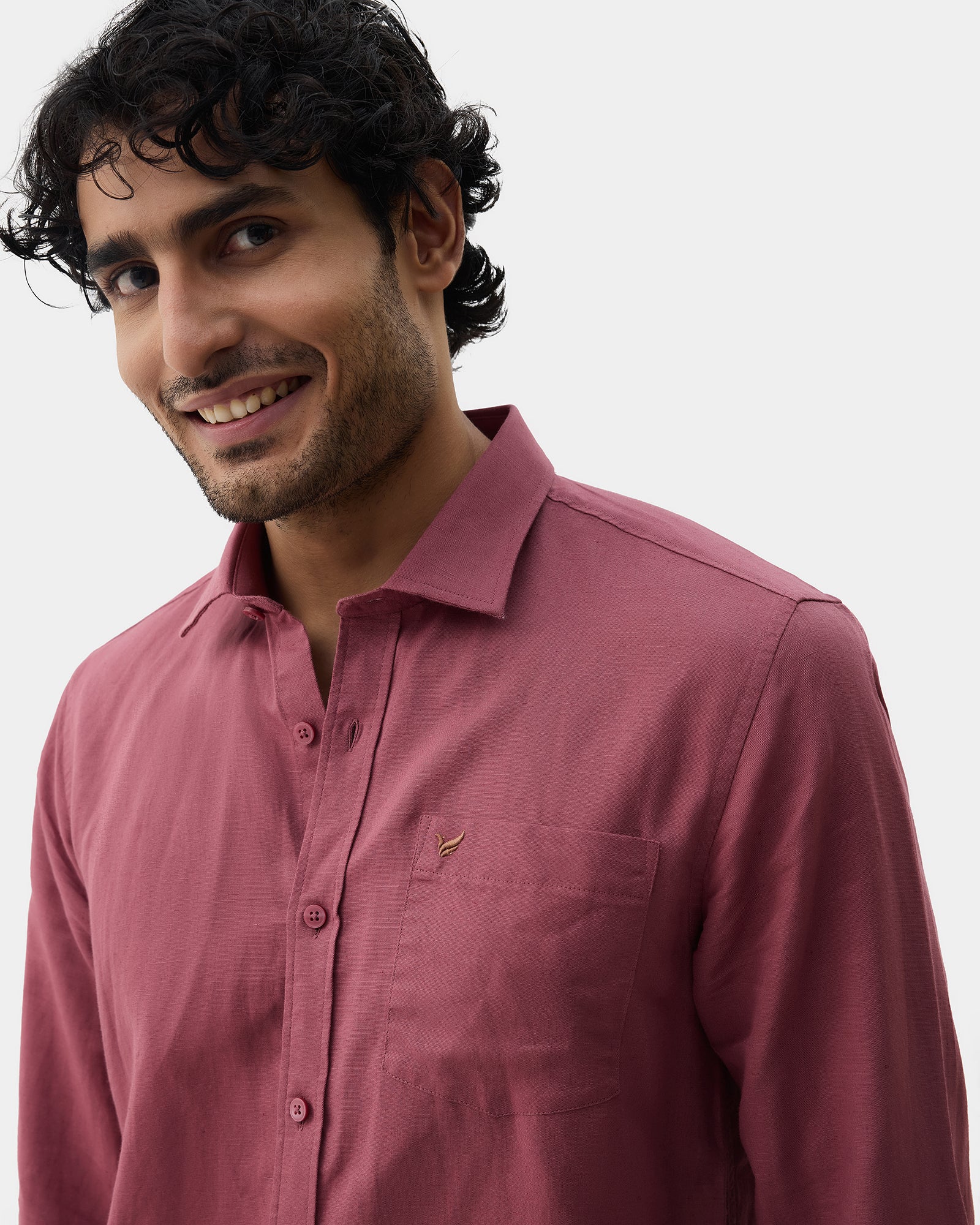 Pink Linen Solid Shirt - Cleo