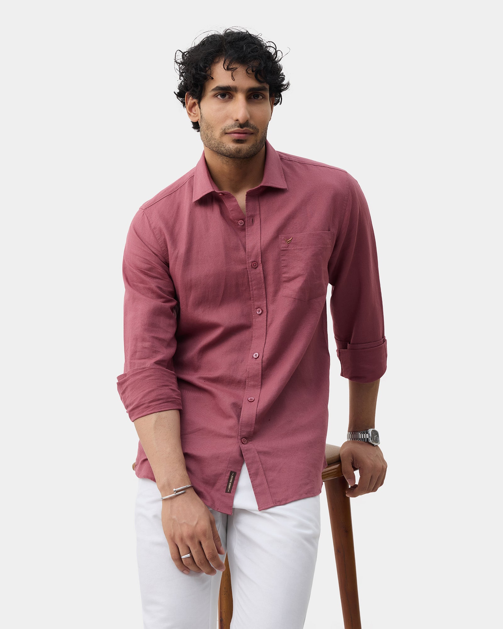 Pink Linen Solid Shirt - Cleo