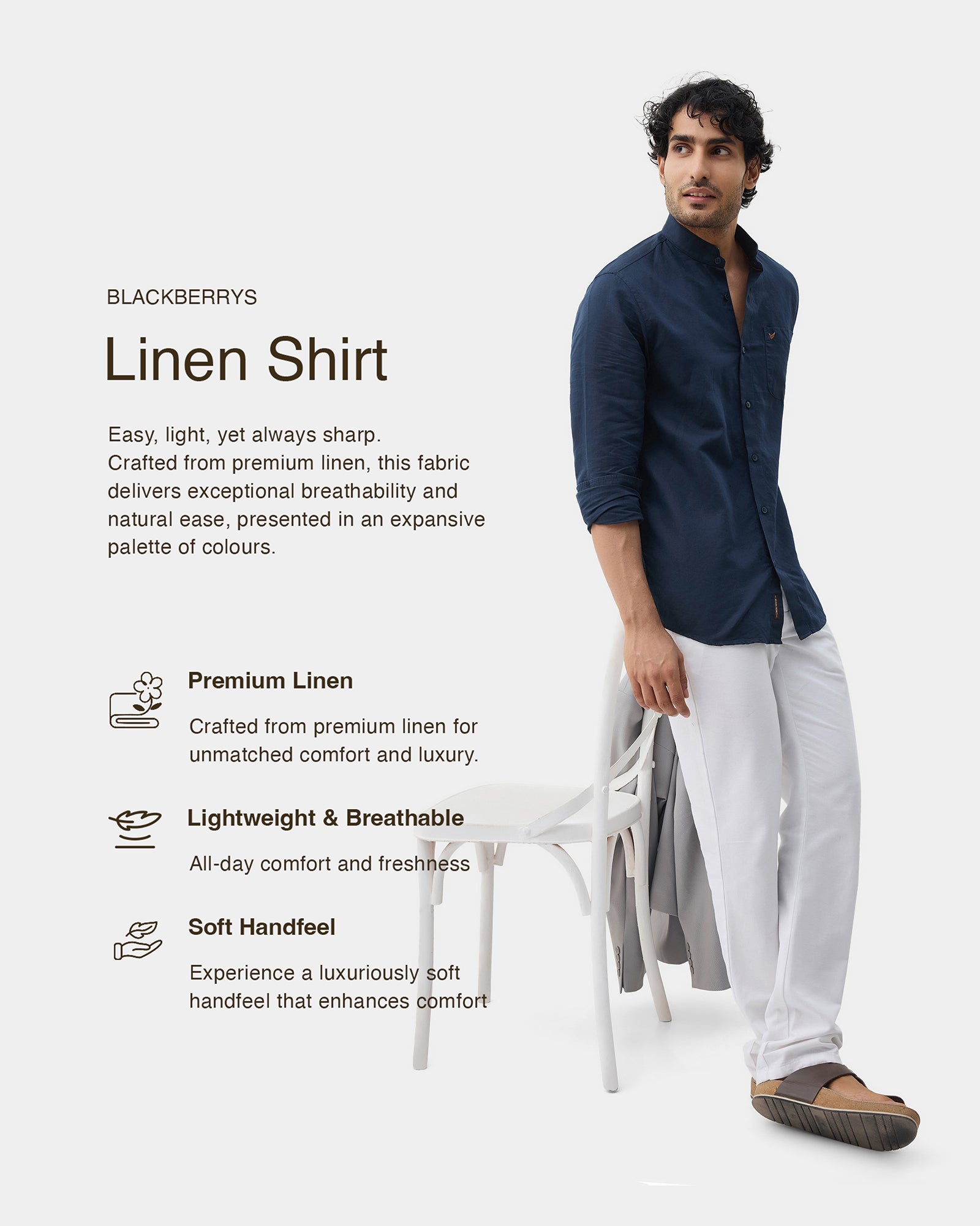Navy Linen Solid Shirt - Cleo