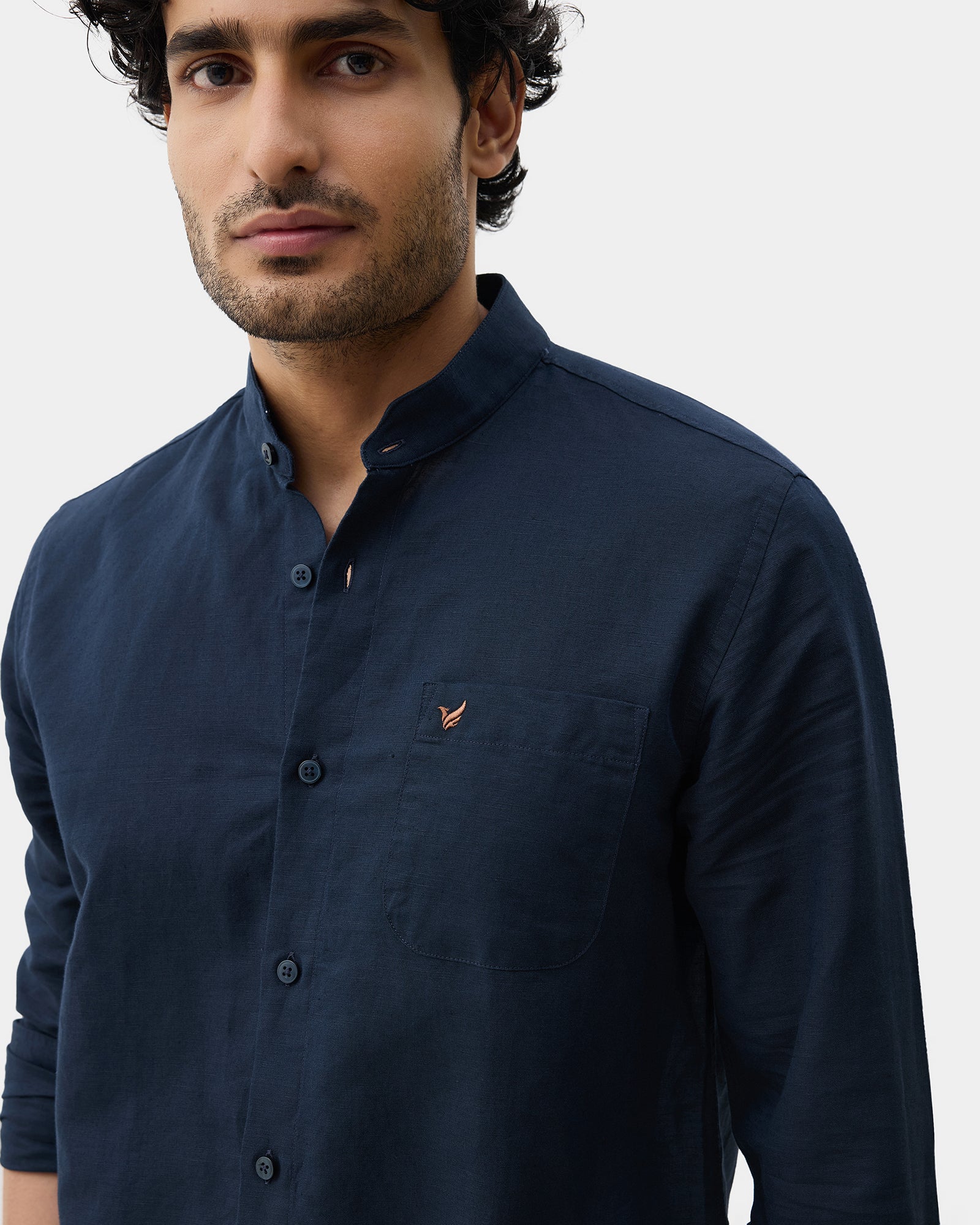 Navy Linen Solid Shirt - Cleo