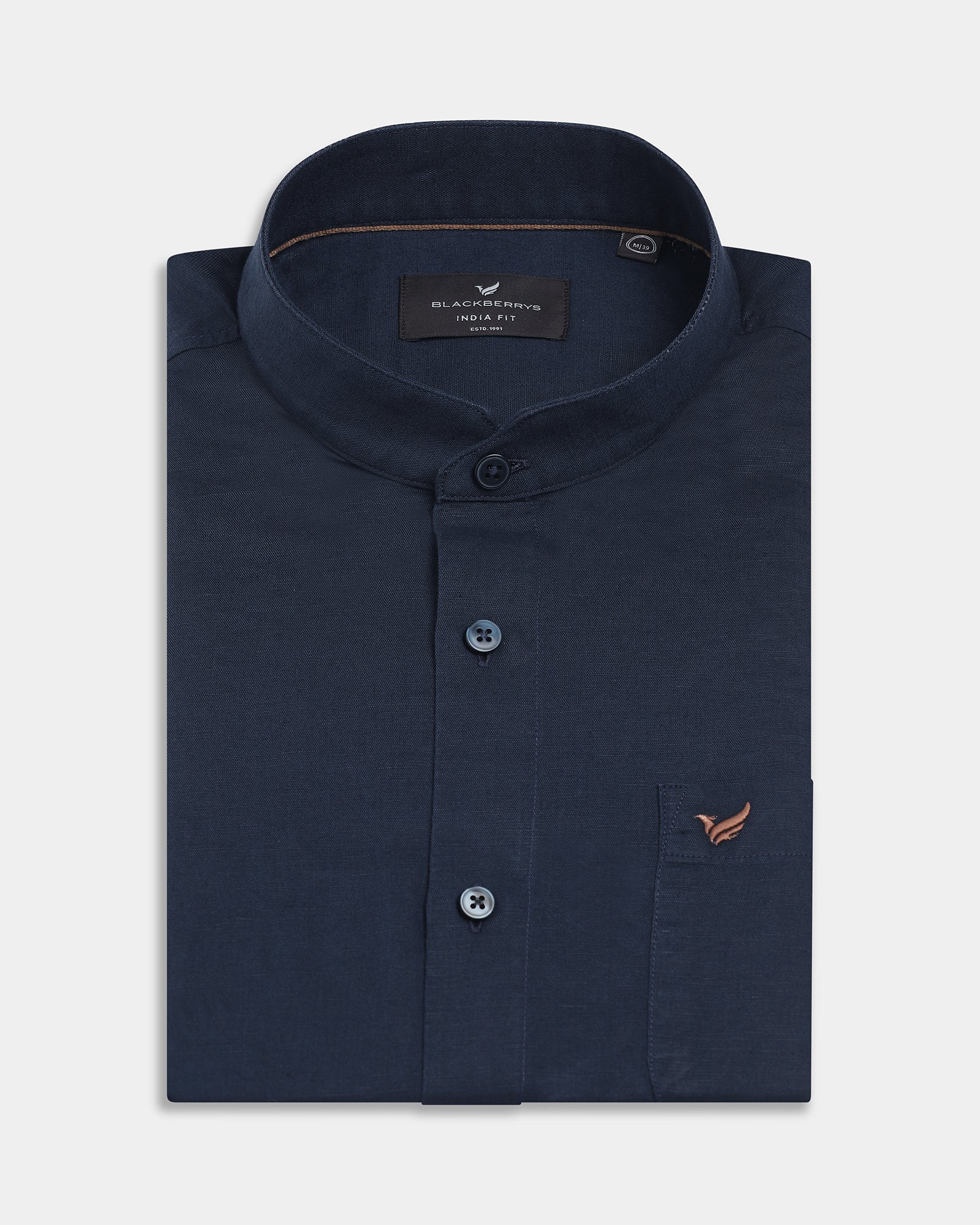 Navy Linen Solid Shirt - Cleo