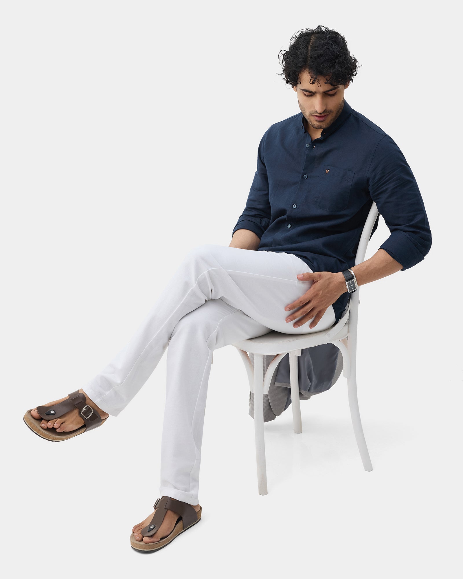 Navy Linen Solid Shirt - Cleo