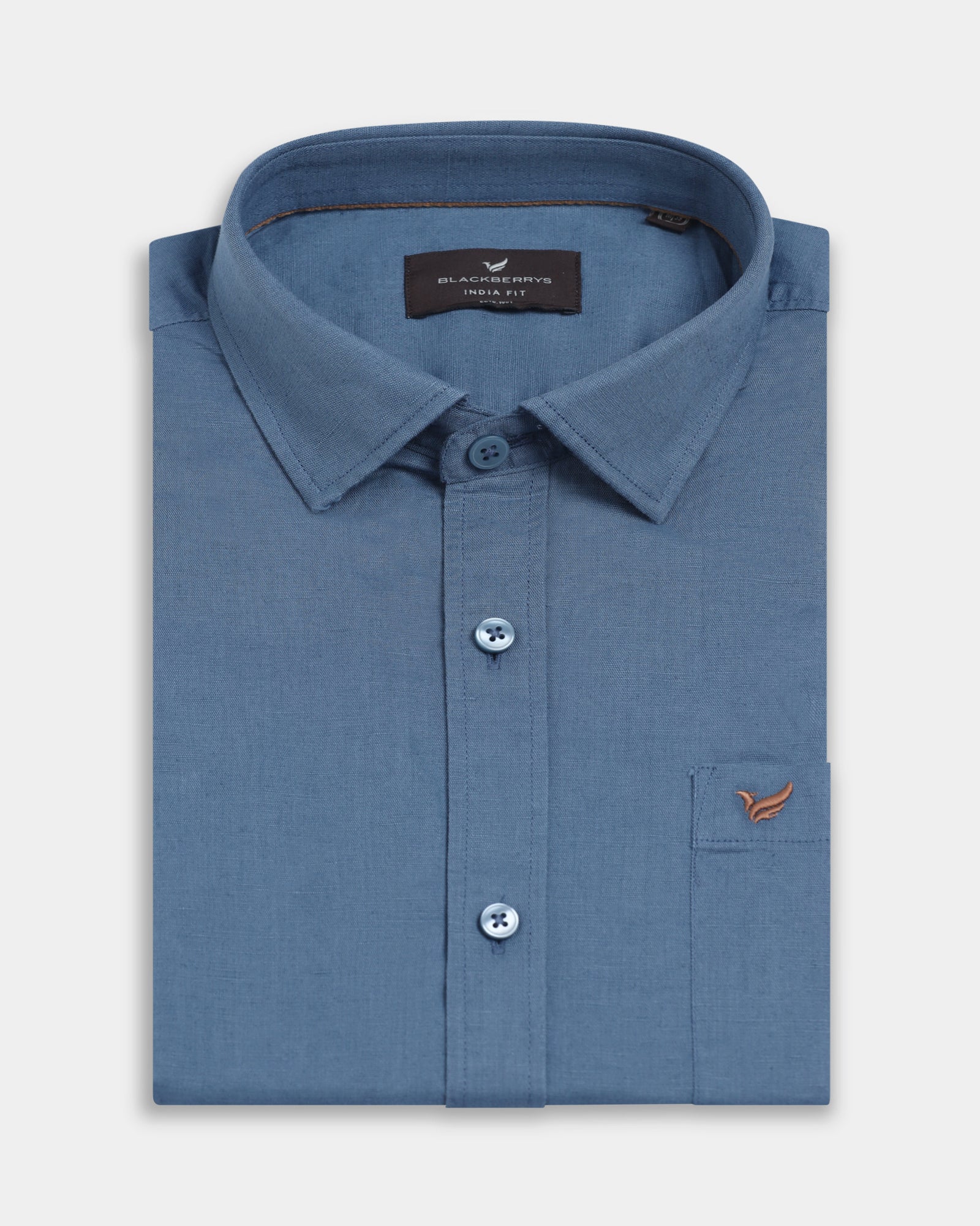 Blue Half Sleeve Linen Solid Shirt - Cleo