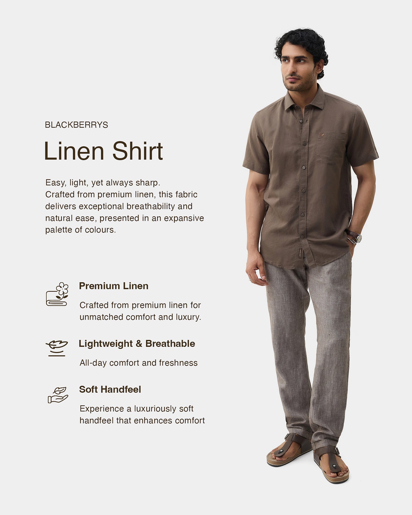 Brown Half Sleeve Linen Solid Shirt - Cleo
