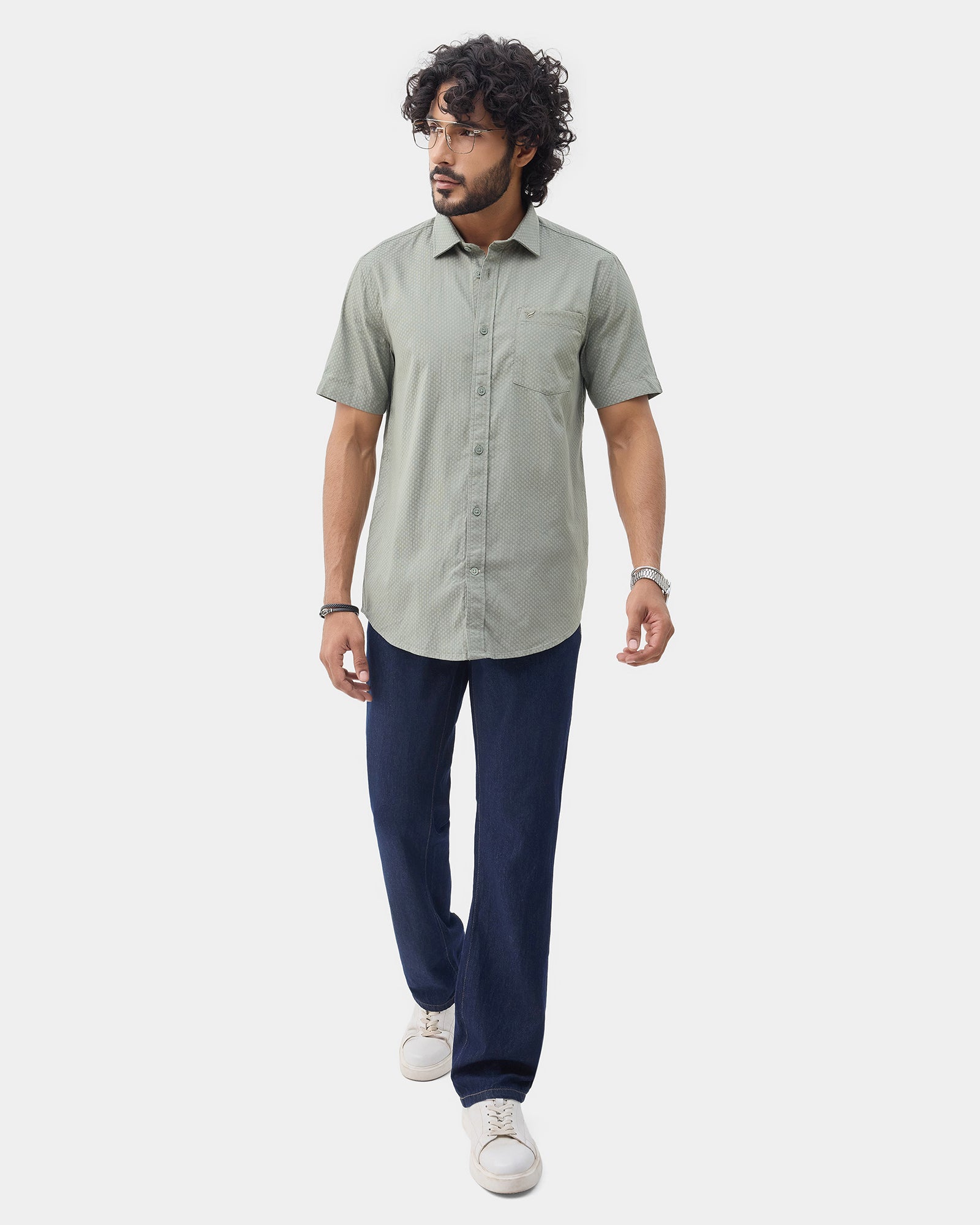 Green Textured Shirt - Jemy