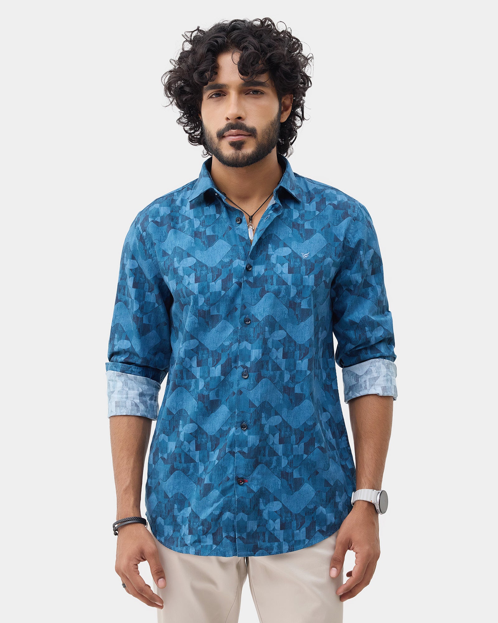 Mid Blue Printed Shirt - Zykos
