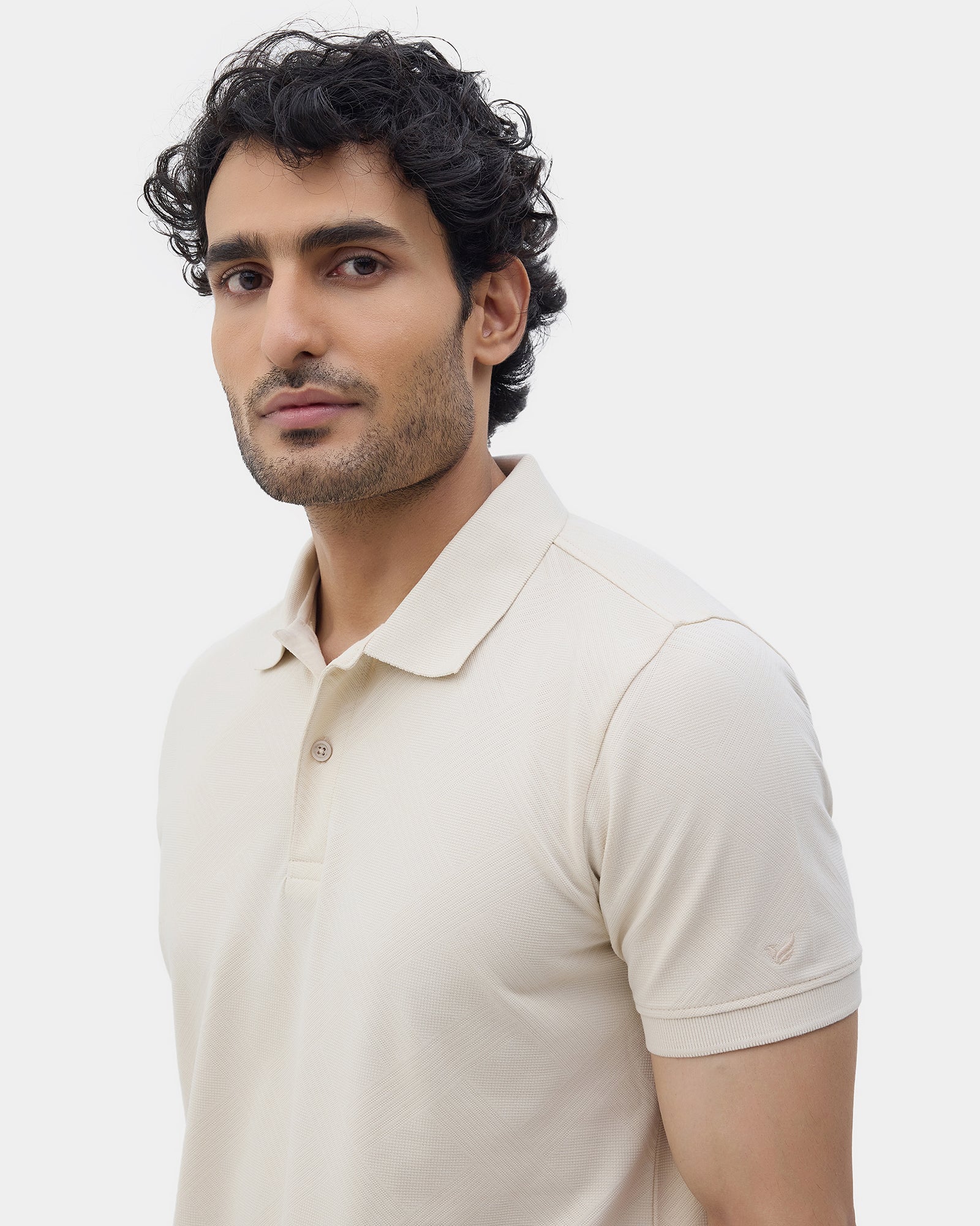 Almond Beige Textured Polo - Lina