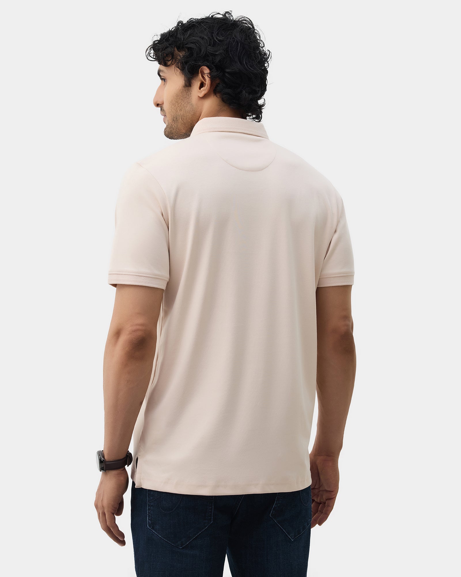 Almond Luxe Beige Solid Polo - Toll