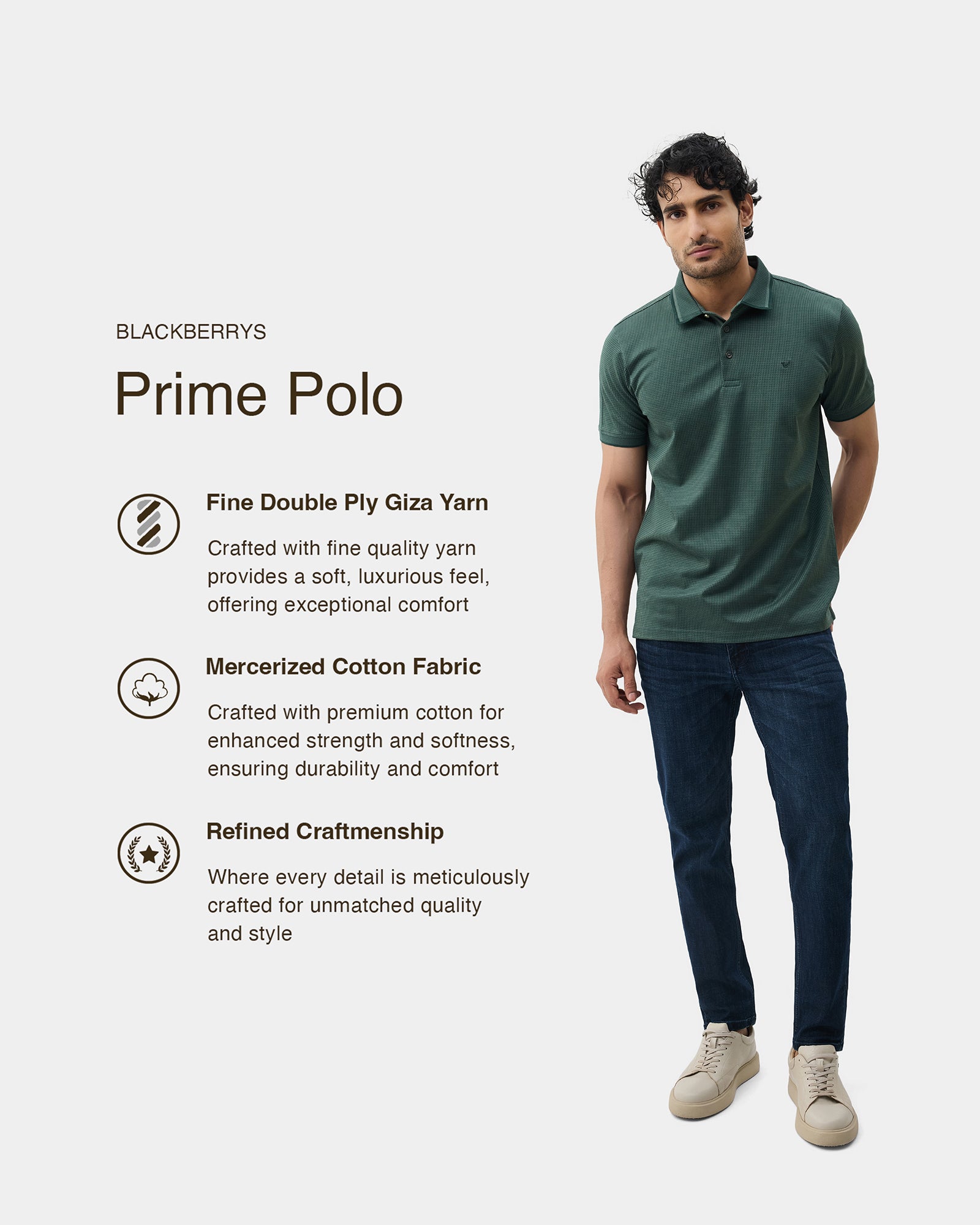 Forest Green Textured Polo - Bomi