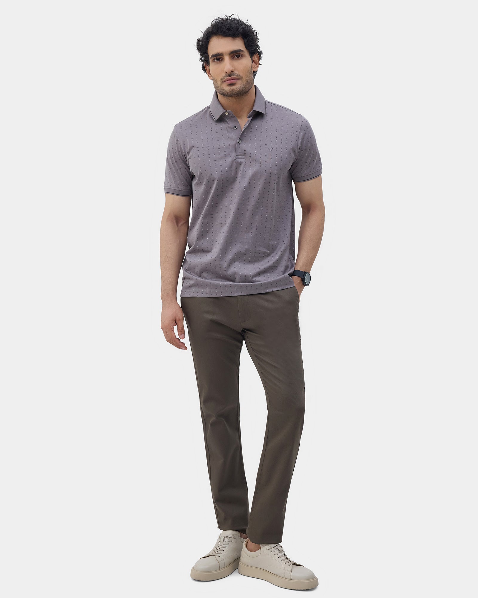Front Gray Printed Polo - Kima