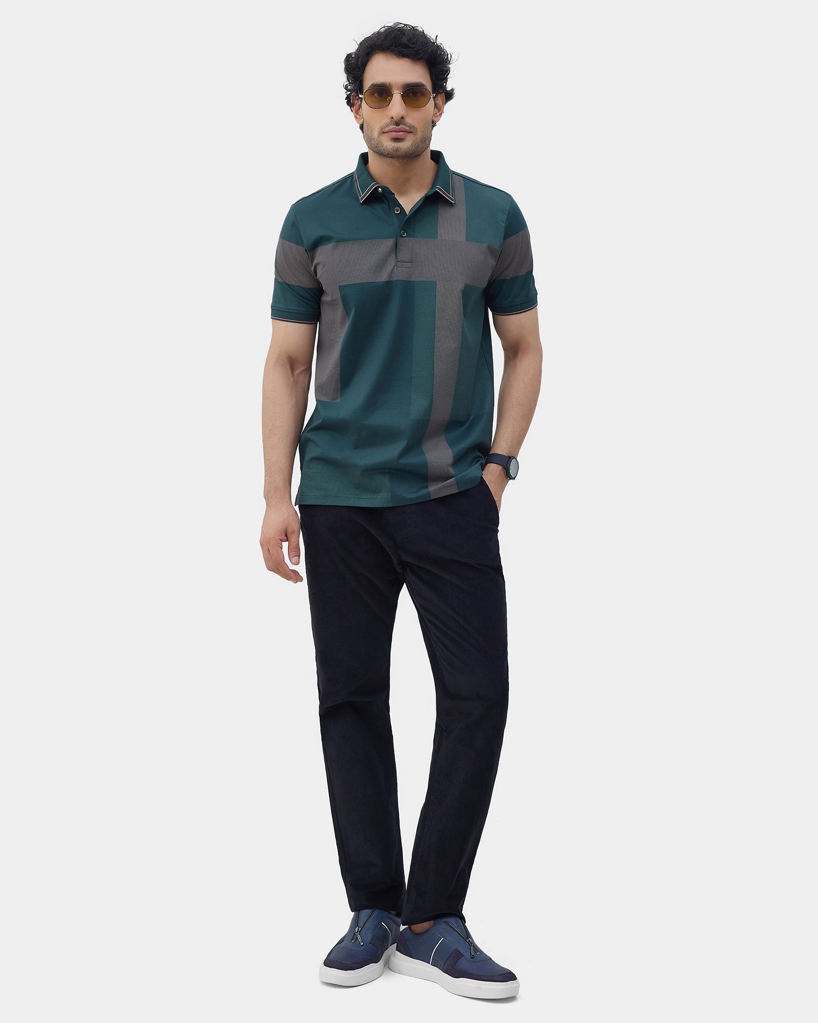 Dark Green Printed Polo - Muki
