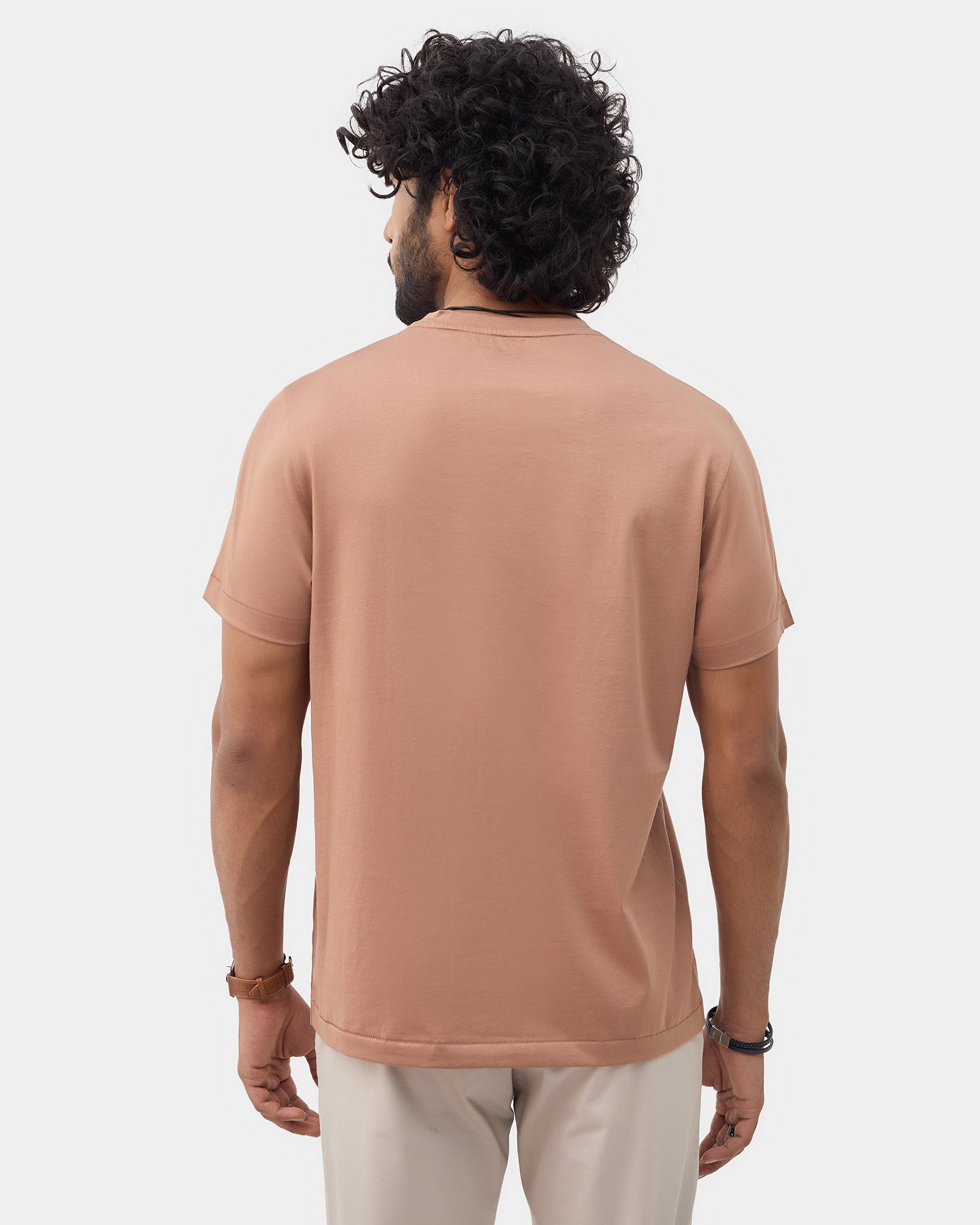 Beaver Brown Crew Neck Solid T-Shirt - Ginjiro