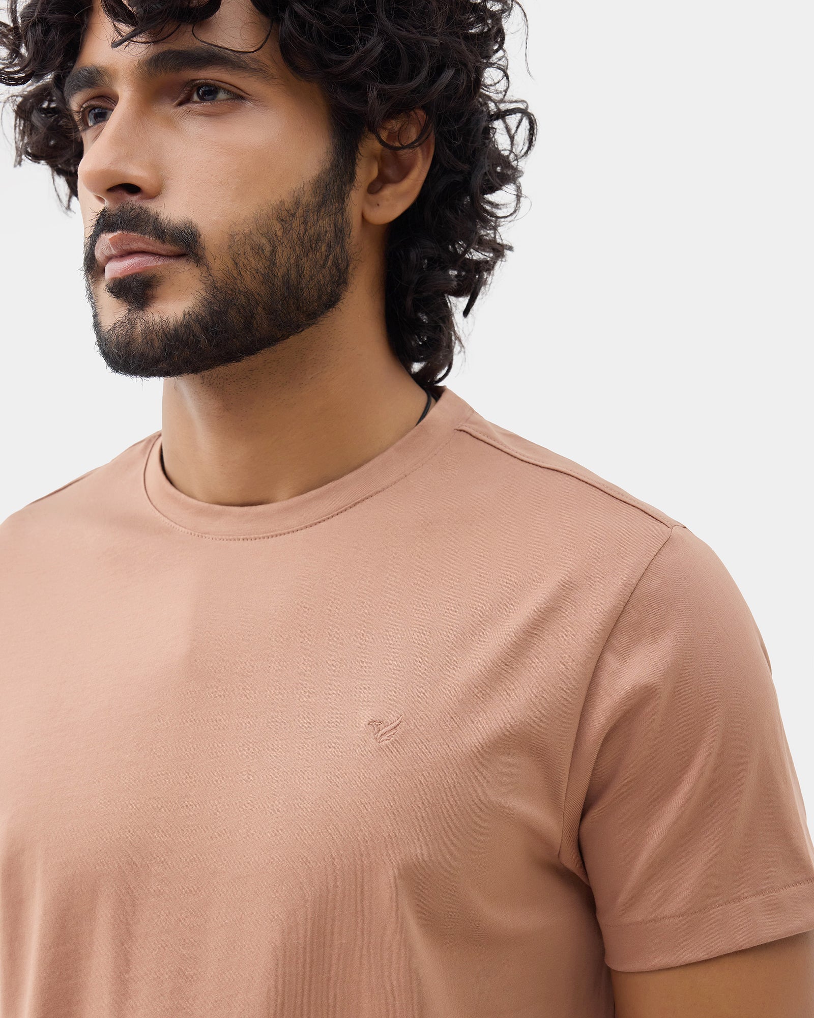 Beaver Brown Crew Neck Solid T-Shirt - Ginjiro