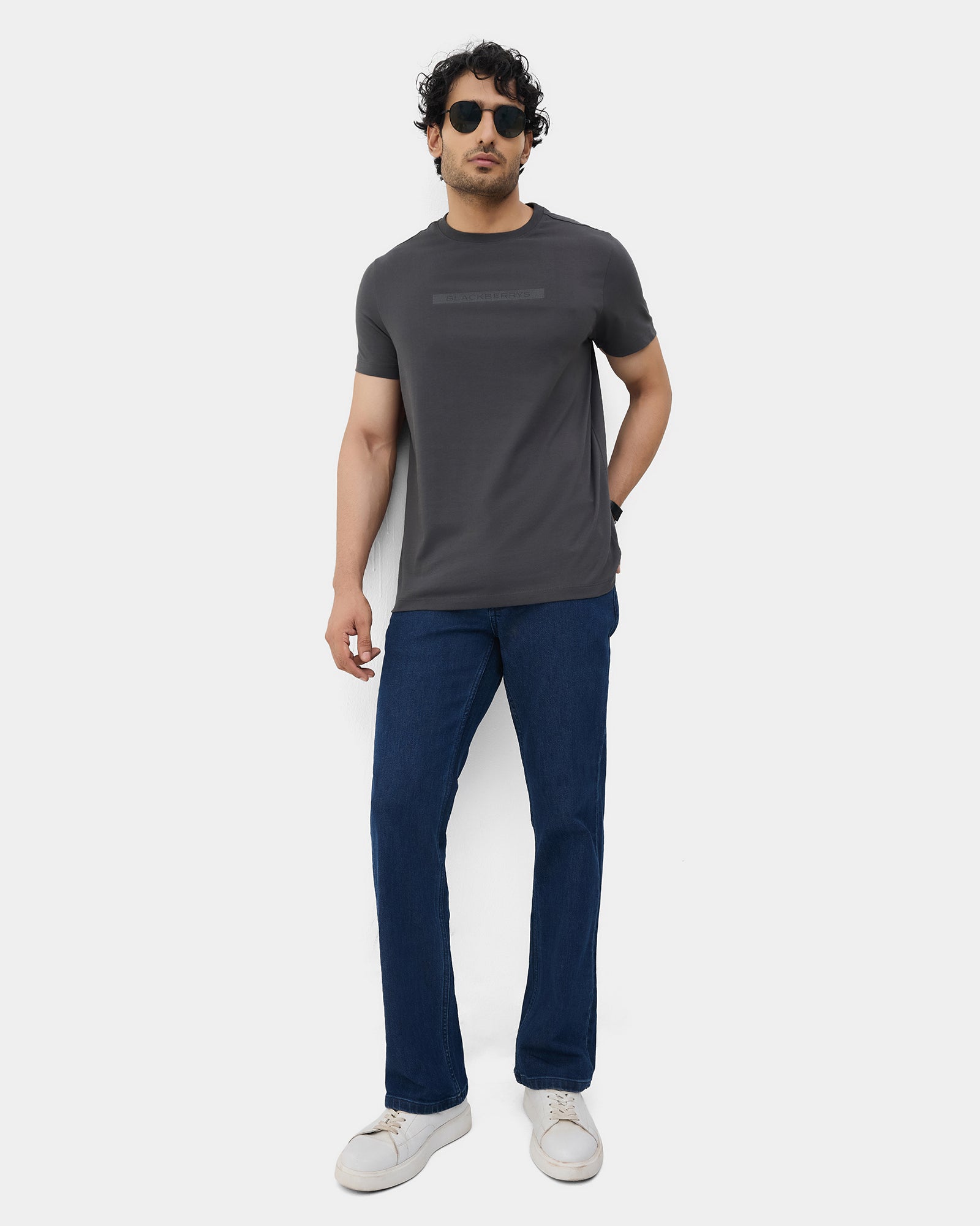 Charcoal Grey Crew Neck Printed T-Shirt - Marimo
