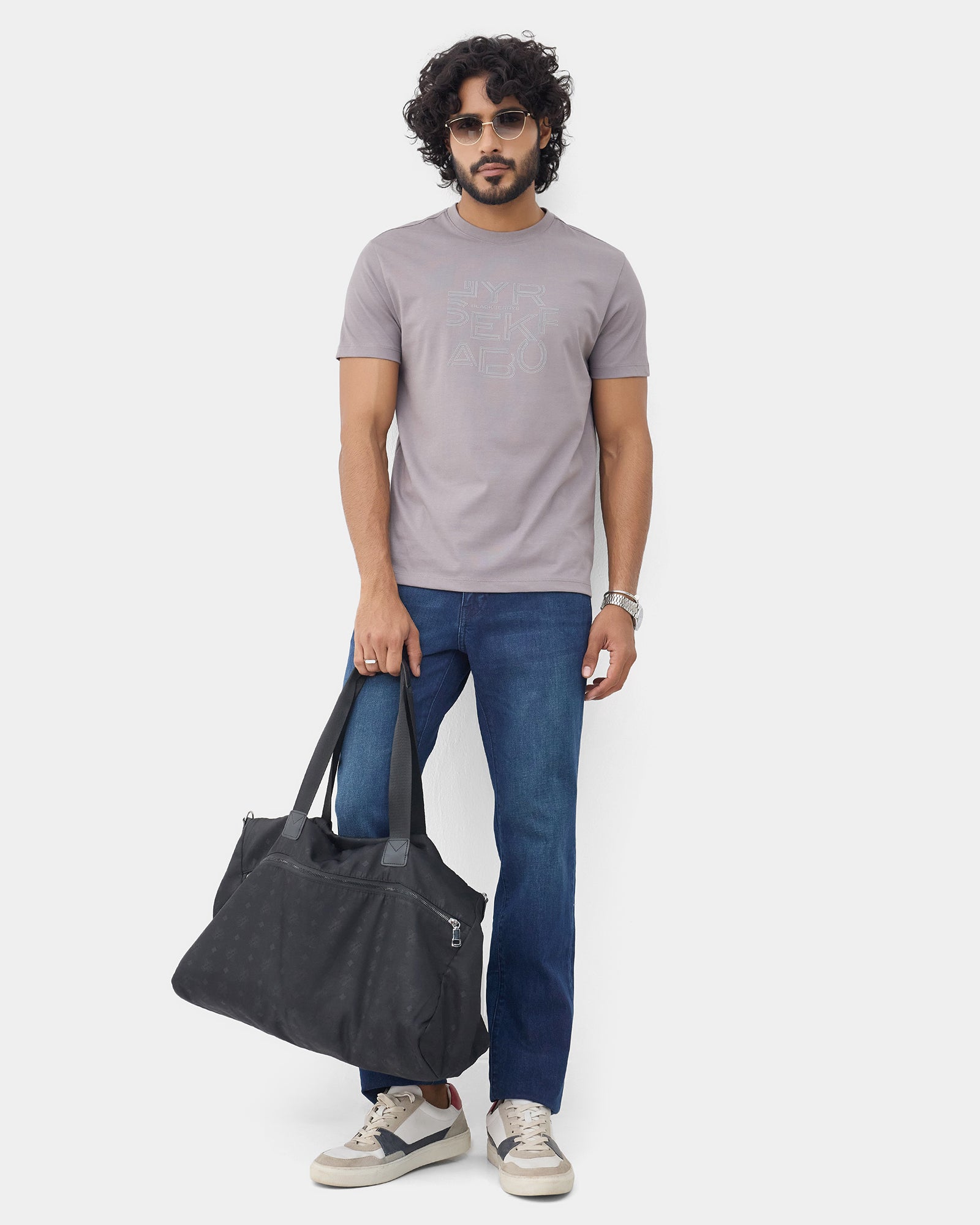 Front Gray Crew Neck Printed T-Shirt - Kamigata