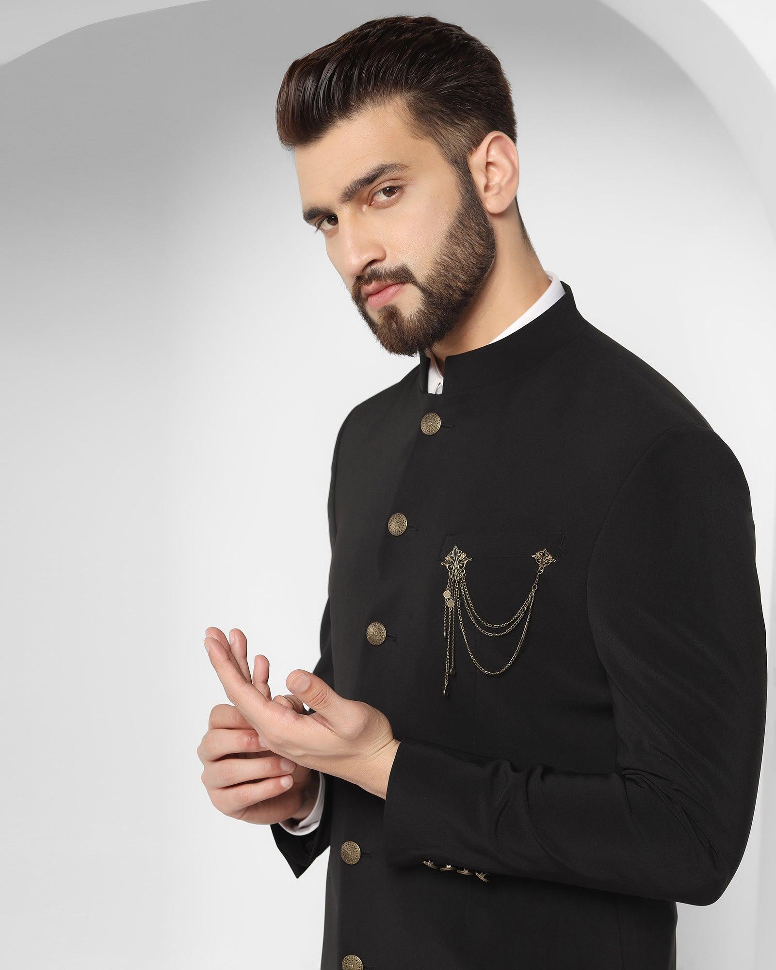 Solid Ethnic 2 Pcs Suit In Black (Richard) - Blackberrys
