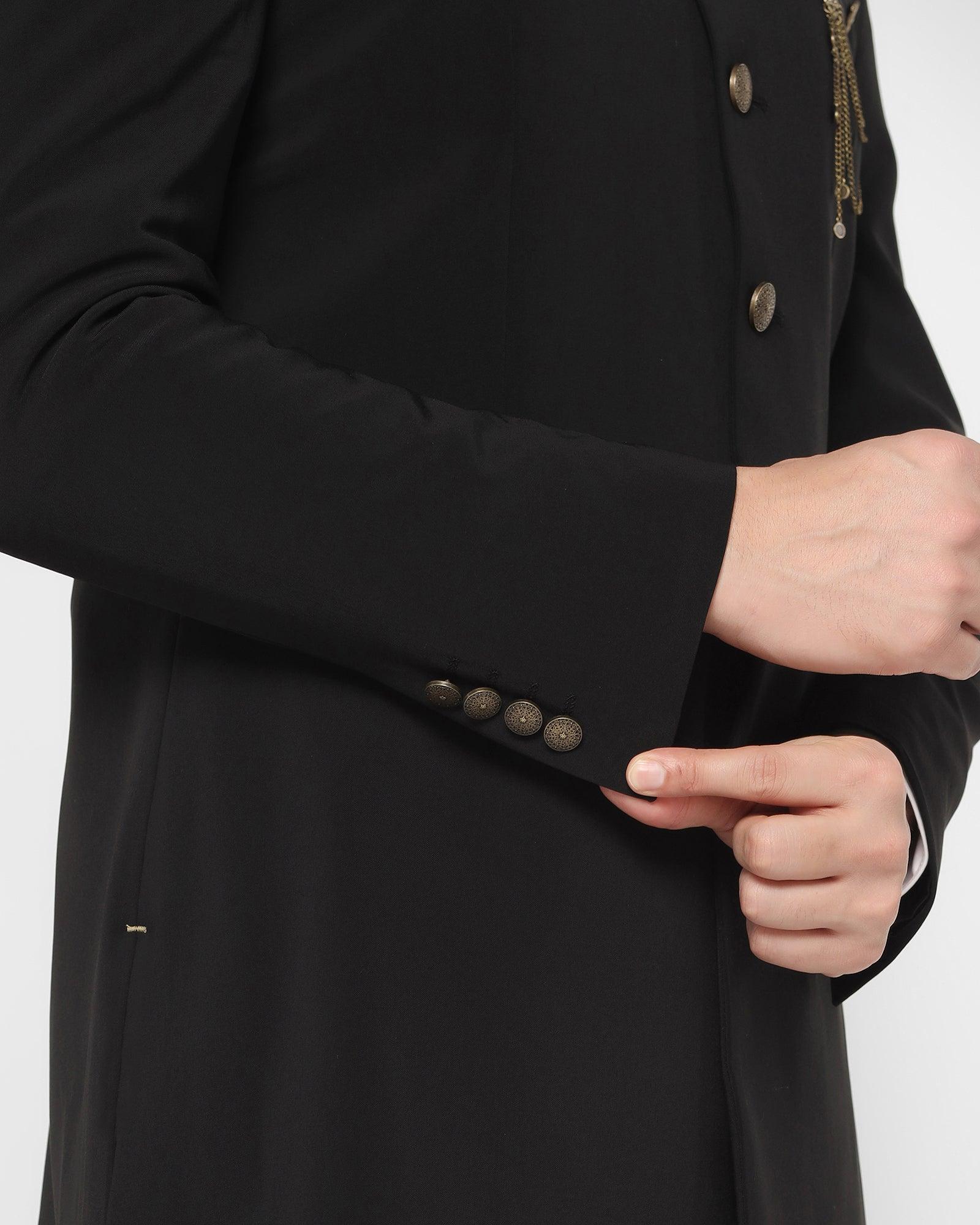 Solid Ethnic 2 Pcs Suit In Black (Richard) - Blackberrys