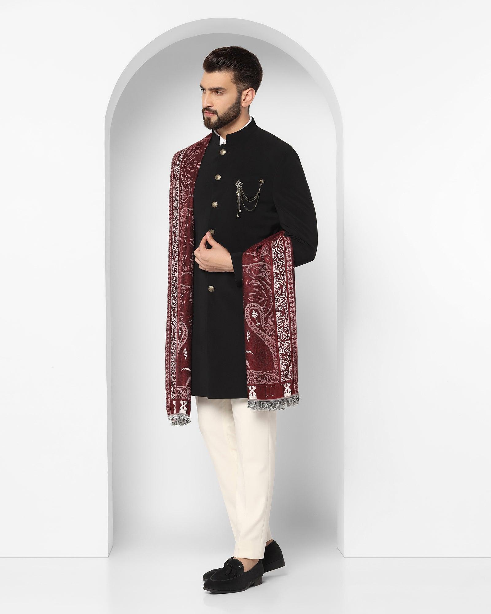 Solid Ethnic 2 Pcs Suit In Black (Richard) - Blackberrys