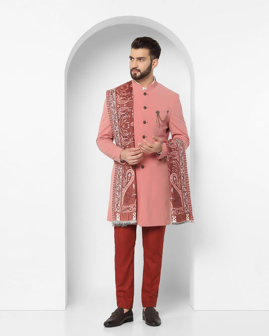 Peach Swarn Solid Achkan Set - Richard