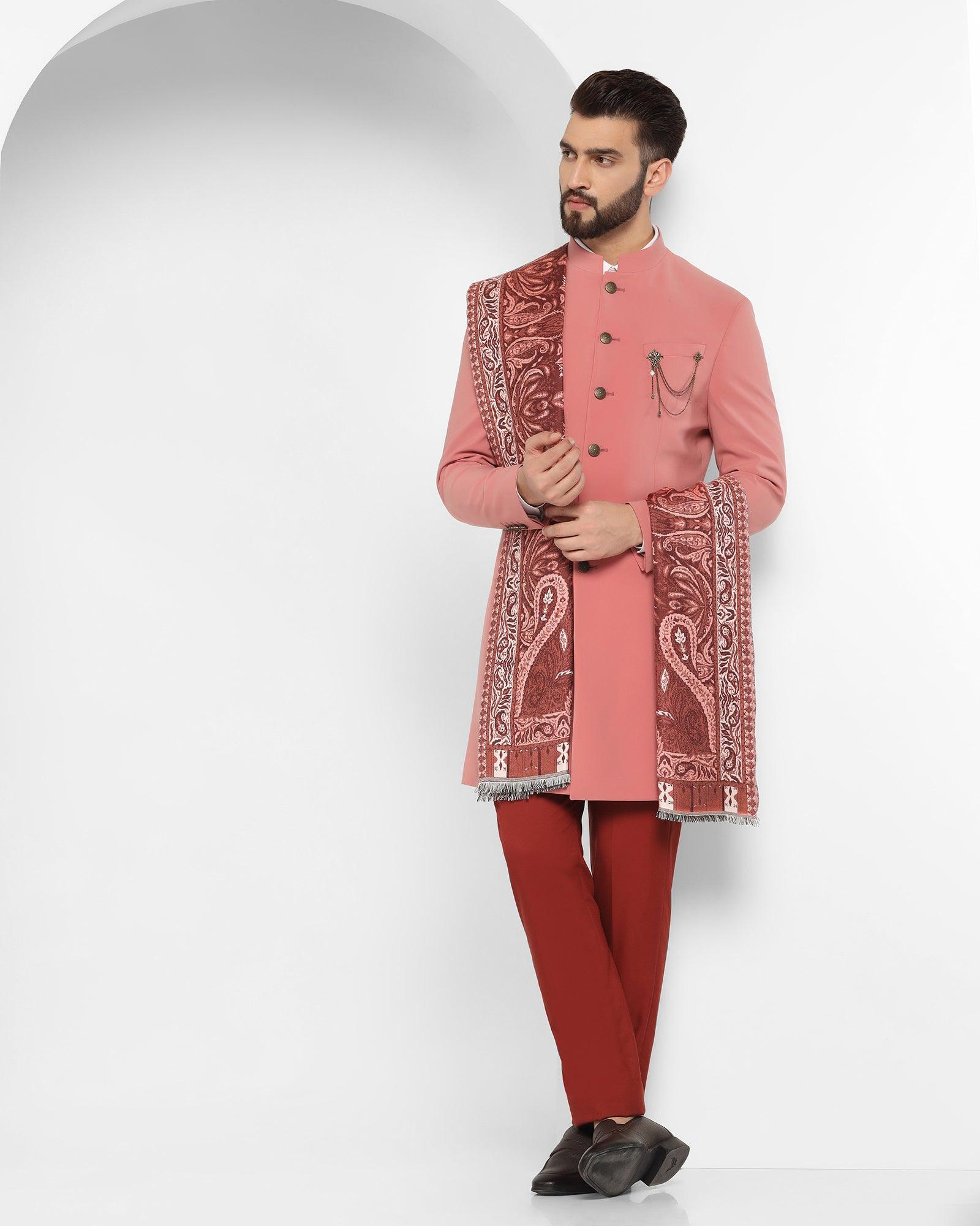 Solid Ethnic 2 Pcs Suit In Peach (Richard) - Blackberrys