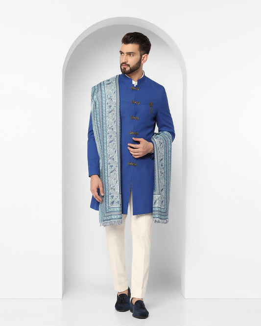 Royal Blue Swarn Solid Achkan Set - Tentor
