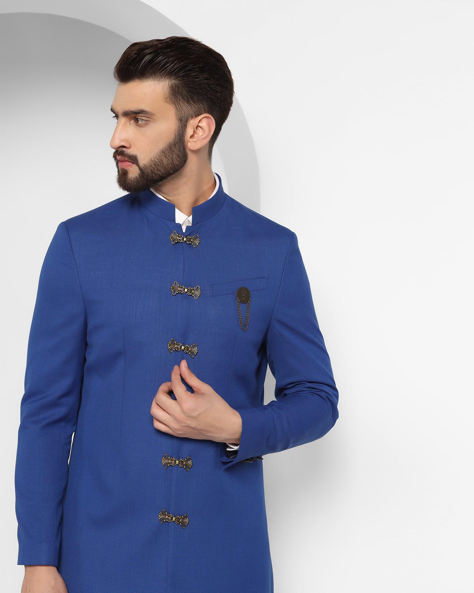 Solid Ethnic 2 Pcs Suit In Royal Blue (Tentor) - Blackberrys